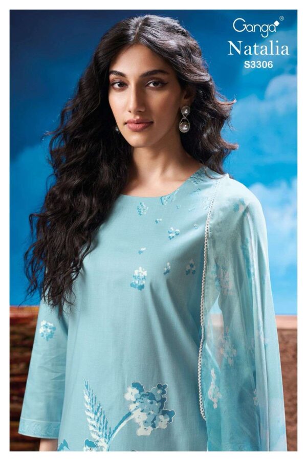 ganga - natalia 3306   ganga natalia 3306 premium cotton hand embroidered unstich salwar kameez buy wholesalers surat 3 2025 03 04 19 00 13.jpg ganga natalia 3306 premium cotton hand embroidered unstich salwar kameez buy wholesalers surat Catalogue Name : 24th May 2025 Name of Product : ganga - natalia 3306   No of Design : 4 Piece (MOQ : 1 Set) Product Rate Per Piece : ₹ 1705 / Per Piece Product Full Catalogue Rate : ₹ 6820 (GST Extra) Full Catalogue Weight : 4 KG Product Type & Size: unstitched Product Details: 
					 GANGA*
Presents
-
*NATALIA 3306*

TOP
PREMIUM COTTON PRINTED WITH HAND EMBROIDERY AND READY
LACE ON DAMAN.

BOTTOM
PREMIUM COTTON SOLID COLOR

DUPATTA
PREMIUM PURE CHIFFON PRINTED
WITH READY LACE FOUR SIDE.

*RATE:*
1705/-