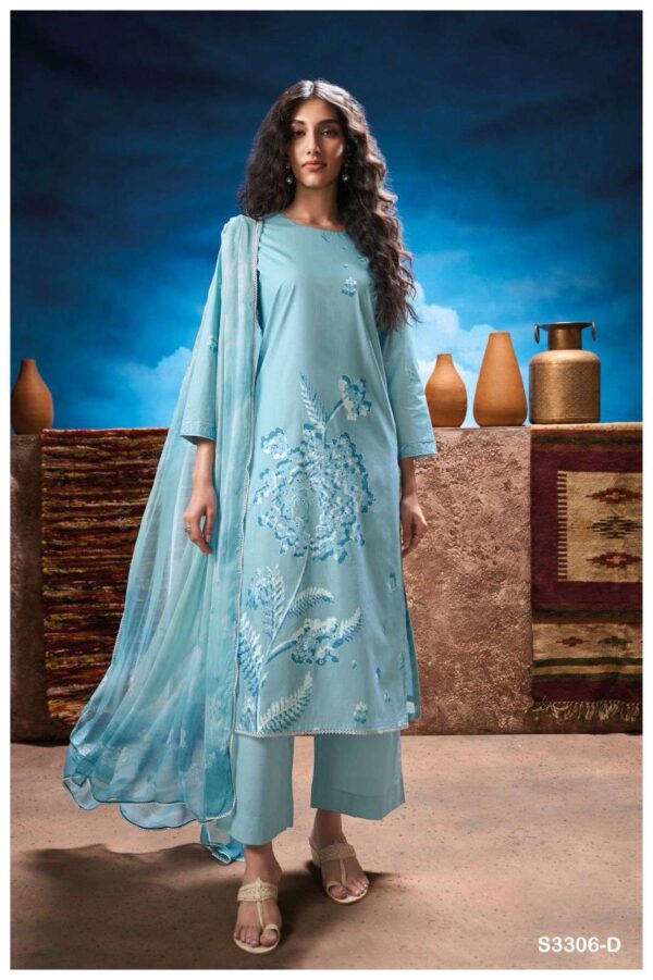 ganga - natalia 3306   ganga natalia 3306 premium cotton hand embroidered unstich salwar kameez buy wholesalers surat 4 2025 03 04 19 00 13.jpg ganga natalia 3306 premium cotton hand embroidered unstich salwar kameez buy wholesalers surat Catalogue Name : 24th May 2025 Name of Product : ganga - natalia 3306   No of Design : 4 Piece (MOQ : 1 Set) Product Rate Per Piece : ₹ 1705 / Per Piece Product Full Catalogue Rate : ₹ 6820 (GST Extra) Full Catalogue Weight : 4 KG Product Type & Size: unstitched Product Details: 
					 GANGA*
Presents
-
*NATALIA 3306*

TOP
PREMIUM COTTON PRINTED WITH HAND EMBROIDERY AND READY
LACE ON DAMAN.

BOTTOM
PREMIUM COTTON SOLID COLOR

DUPATTA
PREMIUM PURE CHIFFON PRINTED
WITH READY LACE FOUR SIDE.

*RATE:*
1705/-