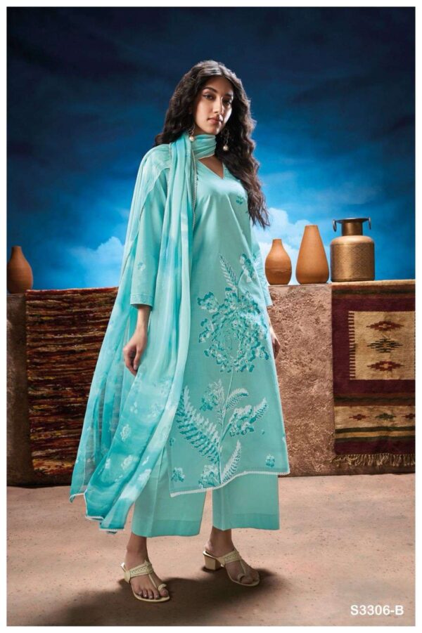ganga - natalia 3306   ganga natalia 3306 premium cotton hand embroidered unstich salwar kameez buy wholesalers surat 6 2025 03 04 19 00 13.jpg ganga natalia 3306 premium cotton hand embroidered unstich salwar kameez buy wholesalers surat Catalogue Name : 24th May 2025 Name of Product : ganga - natalia 3306   No of Design : 4 Piece (MOQ : 1 Set) Product Rate Per Piece : ₹ 1705 / Per Piece Product Full Catalogue Rate : ₹ 6820 (GST Extra) Full Catalogue Weight : 4 KG Product Type & Size: unstitched Product Details: 
					 GANGA*
Presents
-
*NATALIA 3306*

TOP
PREMIUM COTTON PRINTED WITH HAND EMBROIDERY AND READY
LACE ON DAMAN.

BOTTOM
PREMIUM COTTON SOLID COLOR

DUPATTA
PREMIUM PURE CHIFFON PRINTED
WITH READY LACE FOUR SIDE.

*RATE:*
1705/-