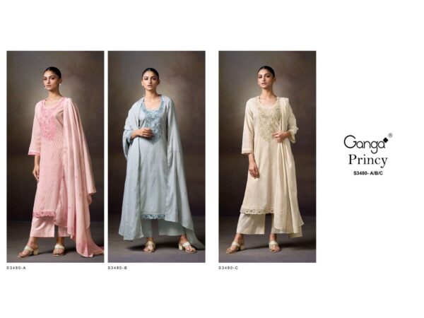 ganga - princy 3480   ganga princy 3480 pure mal fancy handwork with digital printed salwar suit supplier 7 2025 05 30 11 52 56.jpg ganga princy 3480 pure mal fancy handwork with digital printed salwar suit supplier  Catalogue Name : 30th May 2025 Name of Product : ganga - princy 3480  No of Design : 3 Piece (MOQ : 1 Set) Product Rate Per Piece : ₹ 1965 / Per Piece Product Full Catalogue Rate : ₹ 5895 (GST Extra) Full Catalogue Weight : 3 KG Product Type & Size: unstitched Product Details: 
					 GANGA
Presents

PRINCY 3480

TOP
PREMIUM PURE MAL PRINTED WITH EMBROIDERY, HAND WORK, EMBROIDERY LACE ON DAMAN & SLEEVES.

воТТОМ
PREMIUM COTTON SOLID COLOR

DUPATTA
PREMIUM PURE MAL PRINTED WITH CROCHET LACE BORDER.

RATE:
1965/-