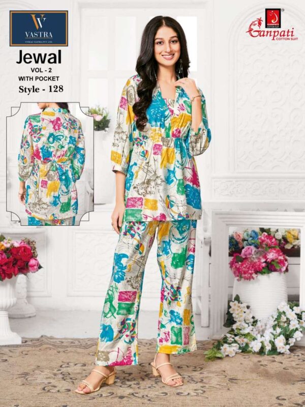 ganpati cotton suits - vastra jewal vol-2   ganpati vastra jewal vol 2 exclusive designer summer wear readymade cord set buy online surat 5 2025 05 23 14 43 33.jpg ganpati vastra jewal vol-2 exclusive designer summer wear readymade cord set buy online surat Catalogue Name : 23rd May 2025 Name of Product : ganpati cotton suits - vastra jewal vol-2  No of Design : 12 Piece (MOQ : 1 Set) Product Rate Per Piece : ₹ 515 / Per Piece Product Full Catalogue Rate : ₹ 6180 (GST Extra) Full Catalogue Weight : 8 KG Product Type & Size: M | L | XL | XXL Product Details: 
					 
VASTRA JEWAL VOL 2* 

PREMIUM QUALITY 
CO-ORD SET 

FABRICS - VATICAN 

SIZE - M-L-XL-XXL 

DESIGN - 12 

RATE - 515/- 

READY TO SHIP