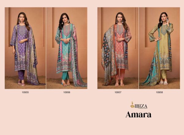 ibiza - amara   ibiza amara pure bamberg muslin salwar kameez catalogue wholesale market surat gujarat 0 2024 08 27 17 37 16.jpg ibiza amara 10955-10958 series pure bamberg muslin salwar kameez catalogue wholesale market surat gujarat  Catalogue Name : 27th May 2025 Name of Product : ibiza - amara   No of Design : 4 Piece (MOQ : 1 Set) Product Rate Per Piece : ₹ 1595 / Per Piece Product Full Catalogue Rate : ₹ 6380 (GST Extra) Full Catalogue Weight : 4 KG Product Type & Size: unstitched Product Details: 
					 
IBIZA


               NEW SERIES     
      

           * AMARA*

      *Fabric Details*

*Top:-PURE BEMBERG MUSLIN DIGITAL PRINT WITH HANDWORK*

 
*DUPATTA:-PURE MUSLIN  DIGITAL PRINT*

*BOTTOM:-PURE RAYON*

*COLOUR:- 4 PCS*

*PRICE:-1595*

Regards
*IBIZA LIFESTYLE *