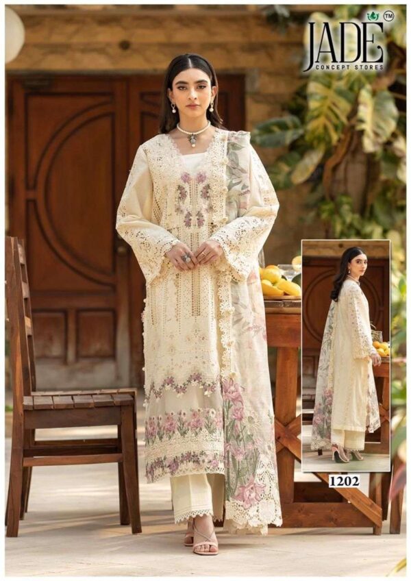 jade - bin saeed vol-12   jade bin saeed vol 12 1201 1206 series exclusive designer unstitched pakistani wear salwar kameez online surat 2 2025 05 23 12 13 14.jpg jade bin saeed vol-12 1201-1206 series exclusive designer unstitched pakistani wear salwar kameez online surat Catalogue Name : 23rd May 2025 Name of Product : jade - bin saeed vol-12  No of Design : 6 Piece (MOQ : 1 Set) Product Rate Per Piece : ₹ 395 / Per Piece Product Full Catalogue Rate : ₹ 2370 (GST Extra) Full Catalogue Weight : 6 KG Product Type & Size: unstitched Product Details: 
					 JADE CONCEPT STORE BRAND

TODAY LAUNCHING THE GREAT STYLE  THE GIRL SHOULD BE TWO THINGS CLASSY AND FABULOUS.  SEASON'S FASHION STYLE   LUXURIOUS BEAUTIFUL CONCEPT 

JADE CONCEPT STORE BIN SAEED HEAVY LUXURY VOL.12

ALHUMDULLIAH THE BEST BEAUTY GROOMING ESSENTIAL FIT NESS TRENDS, THE BEST WAYS TO PREPARE YOURSELF FOR THE SEASON STYLE     WITH BEAUTIFUL  DESIGNS STANDARD QUALITY FABRICS 

TOP PURE HEAVY LAWN COTTON  2.50 MTR

BOTTOM PURE HEAVY LAWN COTTON 2.00 MTR

DUPATTA PURE COTTON 2.25 MTR

Design 06

PRICE - 395+GST

EXCLUSIVE BAG PACKING

FABRICS USED FOR BEST QUALITY RESULTS