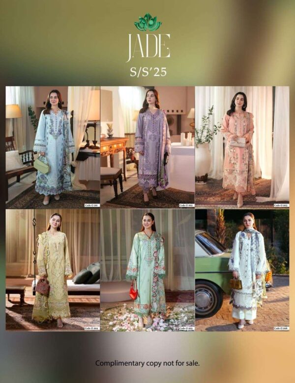 jade - ombre intezar   jade ombre intezar cotton summer casual wear pakistani salwar kameez wholesale surat 0 2025 05 26 12 10 02.jpg jade ombre intezar cotton summer casual wear pakistani salwar kameez wholesale surat Catalogue Name : 27th May 2025 Name of Product : jade - ombre intezar  No of Design : 6 Piece (MOQ : 1 Set) Product Rate Per Piece : ₹ 330 / Per Piece Product Full Catalogue Rate : ₹ 1980 (GST Extra) Full Catalogue Weight : 6 KG Product Type & Size: unstitched Product Details: 
					 
JADE

       PRSENTS      
 NEW COLLECTION 

    JADE  OMBRE
         INTEZAR

Thanks  coustomers for your love and support  
        
         PURE  PREMIUM COTTON PRODUCT

  LATEST COLOURS
  BEST DESIGNED 
  BEST PRICE 

Design : 6

Rate : 330+GST

FABRIC USED:-
Top:- COTTON2.40mtr
Bot:-   COTTON2.00 mtr
Dup:-COTTON MUL2.25mtr

HEAVY COTTON 

 EXTRAORDINARY POUCH PACKING+