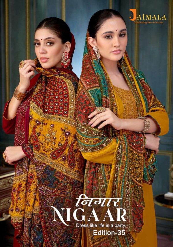 jaimala - nigaar vol-35   jaimala nigaar vol 35 colors embroidery with diamond work casual wear suits manufacturer surat 2025.jpeg