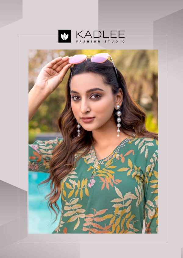 kadlee - preetkala   kadlee preetkala 2001 2006 series rayon print with handwork casual wear readymade collection wholesale surat 5 2025 05 26 14 09 19.jpg kadlee preetkala 2001-2006 series rayon print with handwork casual wear readymade collection wholesale surat Catalogue Name : 26th May 2025 Name of Product : kadlee - preetkala  No of Design : 6 Piece (MOQ : 1 Set) Product Rate Per Piece : ₹ 695 / Per Piece Product Full Catalogue Rate : ₹ 4170 (GST Extra) Full Catalogue Weight : 6 KG Product Type & Size: S | M | L | XL | XXL | XXXL Product Details: 
					 Label : KADLEE
Catalog : Preetkala

Design : 6
Top  : Rayon Print
Work : Hand work
Bottom : Rayon
Size :  S(36), M(38), L(40), XL(42), XXL(44), 3XL(46)

Rate : Rs 695/ Pic + GST

Dispatch with in 3-4 days