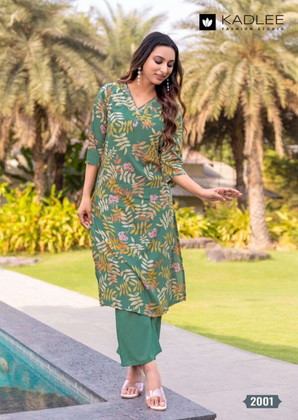 kadlee - preetkala   kadlee preetkala 2001 2006 series rayon print with handwork casual wear readymade collection wholesale surat 7 2025 05 26 14 09 20.jpg kadlee preetkala 2001-2006 series rayon print with handwork casual wear readymade collection wholesale surat Catalogue Name : 26th May 2025 Name of Product : kadlee - preetkala  No of Design : 6 Piece (MOQ : 1 Set) Product Rate Per Piece : ₹ 695 / Per Piece Product Full Catalogue Rate : ₹ 4170 (GST Extra) Full Catalogue Weight : 6 KG Product Type & Size: S | M | L | XL | XXL | XXXL Product Details: 
					 Label : KADLEE
Catalog : Preetkala

Design : 6
Top  : Rayon Print
Work : Hand work
Bottom : Rayon
Size :  S(36), M(38), L(40), XL(42), XXL(44), 3XL(46)

Rate : Rs 695/ Pic + GST

Dispatch with in 3-4 days