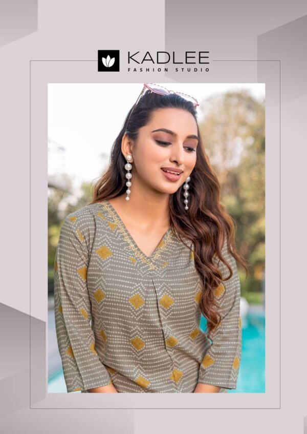 kadlee - preetkala   kadlee preetkala 2001 2006 series rayon print with handwork casual wear readymade collection wholesale surat 8 2025 05 26 14 09 20.jpg kadlee preetkala 2001-2006 series rayon print with handwork casual wear readymade collection wholesale surat Catalogue Name : 26th May 2025 Name of Product : kadlee - preetkala  No of Design : 6 Piece (MOQ : 1 Set) Product Rate Per Piece : ₹ 695 / Per Piece Product Full Catalogue Rate : ₹ 4170 (GST Extra) Full Catalogue Weight : 6 KG Product Type & Size: S | M | L | XL | XXL | XXXL Product Details: 
					 Label : KADLEE
Catalog : Preetkala

Design : 6
Top  : Rayon Print
Work : Hand work
Bottom : Rayon
Size :  S(36), M(38), L(40), XL(42), XXL(44), 3XL(46)

Rate : Rs 695/ Pic + GST

Dispatch with in 3-4 days