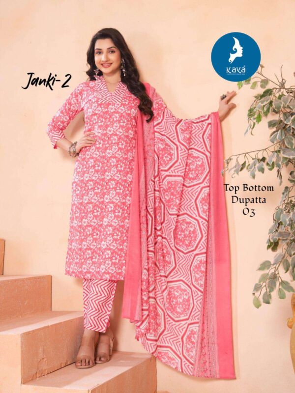 kaya - janki vol-2   kaya janki vol 2 latest designer summer wear readymade salwar kameez wholesaler surat 4 2025 05 31 12 33 30.jpg kaya janki vol-2 latest designer summer wear readymade salwar kameez wholesaler surat Catalogue Name : 31st May 2025 Name of Product : kaya - janki vol-2  No of Design : 6 Piece (MOQ : 1 Set) Product Rate Per Piece : ₹ 570 / Per Piece Product Full Catalogue Rate : ₹ 3420 (GST Extra) Full Catalogue Weight : 6 KG Product Type & Size: M | L | XL | XXL | XXXL Product Details: 
					 DEAR CUSTOMERS

Greeting from KAYA KURTI
(3 PIECE CATALOGUE) 

 JANKI-2 
 
 3 PIECE CONCEPT WITH STRAIGHT CUT

TOP:COTTON PRINT

BOTTOM:COTTON PRINT

DUPATTA:COTTON PRINT

SUPER QUALITY FABRICS 
BEST DESIGNS 
LATEST COLOUR
RICH COMBINATION 
BEST IN RATE
RATE:- 570+Gst
 SIZES:- M L XL 2XL 3XL

:BAG PACKING 
hurry !!!book NOW 
 Limited Editions
 delivery: READY

BOOK YOUR ORDER NOW

ALWAYS WITH YOU
TEAM KAYA