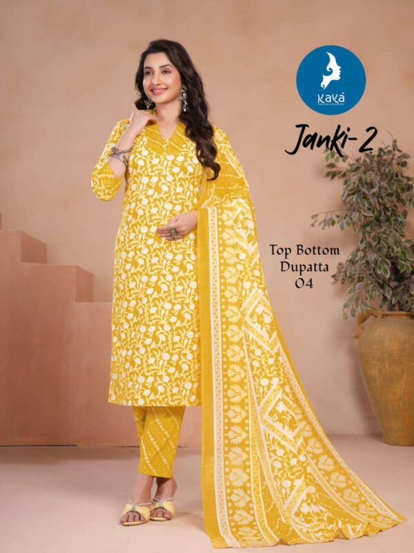 kaya - janki vol-2   kaya janki vol 2 latest designer summer wear readymade salwar kameez wholesaler surat 7 2025 05 31 12 33 30.jpg kaya janki vol-2 latest designer summer wear readymade salwar kameez wholesaler surat Catalogue Name : 31st May 2025 Name of Product : kaya - janki vol-2  No of Design : 6 Piece (MOQ : 1 Set) Product Rate Per Piece : ₹ 570 / Per Piece Product Full Catalogue Rate : ₹ 3420 (GST Extra) Full Catalogue Weight : 6 KG Product Type & Size: M | L | XL | XXL | XXXL Product Details: 
					 DEAR CUSTOMERS

Greeting from KAYA KURTI
(3 PIECE CATALOGUE) 

 JANKI-2 
 
 3 PIECE CONCEPT WITH STRAIGHT CUT

TOP:COTTON PRINT

BOTTOM:COTTON PRINT

DUPATTA:COTTON PRINT

SUPER QUALITY FABRICS 
BEST DESIGNS 
LATEST COLOUR
RICH COMBINATION 
BEST IN RATE
RATE:- 570+Gst
 SIZES:- M L XL 2XL 3XL

:BAG PACKING 
hurry !!!book NOW 
 Limited Editions
 delivery: READY

BOOK YOUR ORDER NOW

ALWAYS WITH YOU
TEAM KAYA