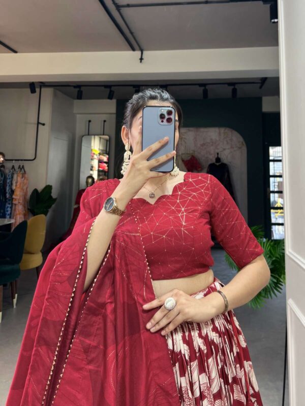 lnb - 1213   lnb 1213 floral printed latest designer wedding wear lehenga supplier surat 2 2025 05 29 13 41 41.jpg lnb 1213 floral printed latest designer wedding wear lehenga supplier surat Catalogue Name : 29th May 2025 Name of Product : lnb - 1213  No of Design : 1 Piece (MOQ : 1 Set) Product Rate Per Piece : ₹ 1400 / Per Piece Product Full Catalogue Rate : ₹ 1400 (GST Extra) Full Catalogue Weight : 1 KG Product Type & Size: semi stitched Product Details: 
					 Lehenga Choli

Transform your ethnic look with our Tussar Silk Printed Lehenga Choli - The beautiful prints on silk fabric make this ensemble a perfect choice for any festive occasion 

LNB1213RED

Lehenga (Stitched)
Lehenga Fabric : Tussar Silk 
Lehenga Work : Floral Print With Foil Print 
Lehenga Waist : SUPPORTED UP TO 42
Lehenga Closer : Drawstring With Heavy Tassels and Zip
Stitching : Stitched With Canvas and attached with Can Can
Length : 42
Flair : 3.80 Meter 
Inner : Micro Cotton

Blouse (Unstitched)
Blouse fabric : Tussar Silk 
Blouse Work : Foil Print
Blouse Length : 0.80 Meter

Dupatta
Dupatta Fabric : Tussar Silk
Dupatta Work : Floral Print With Both Side Tassels
Dupatta Length : 2.5 Meter

Package Contain : Lehenga, Blouse, Dupatta, Drawstring with Zip, Tassels

Weight : 1.250 KG

Rate : 1400