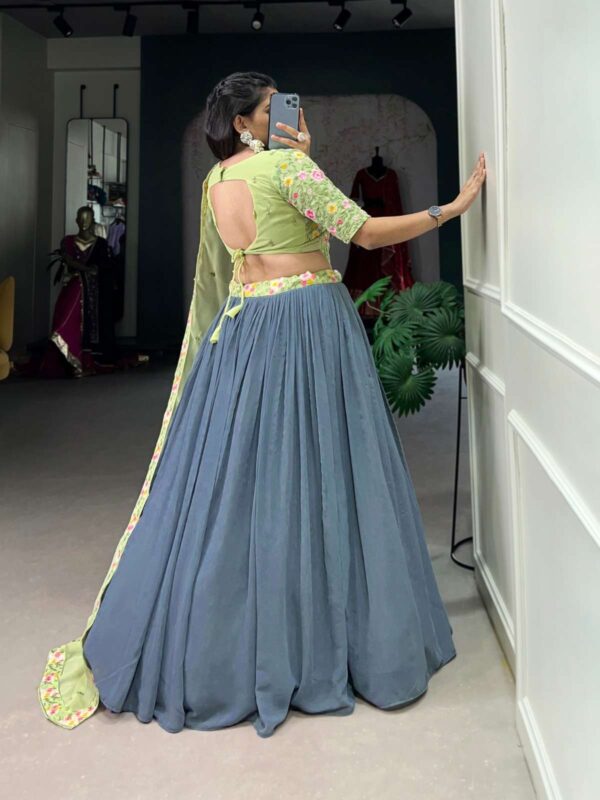 lnb - 1402   lnb 1402 georgette latest stylish designer weeding wear lehenga collection buy wholesale best price surat 1 2025 04 22 12 10 50.jpg lnb 1402 Georgette latest stylish designer weeding wear lehenga collection buy wholesale best price surat Catalogue Name : 17th May 2025 Name of Product : lnb - 1402  No of Design : 1 Piece (MOQ : 1 Set) Product Rate Per Piece : ₹ 1350 / Per Piece Product Full Catalogue Rate : ₹ 1350 (GST Extra) Full Catalogue Weight : 1.35 KG Product Type & Size: semi stitched Product Details: 
					 Wedding Collection 2025

Radiate Soft Glamour in Gray and Pista Bridesmaid Attire 
 
LNB1402GRY

Lehenga (Stitched)
Lehenga Fabric : Georgette
Lehenga work : Plain With Sequins And Thread Embroidery Work Belt 
Lehenga Waist : SUPPORTED UP TO 42
Lehenga Closer : Drawstring with Zip 
Stitching : Stitched With Canvas and Can Can 
Length : 41
Flair : 5 Meter
Inner : Silk

Blouse (Unstitched)
Blouse Fabric : Georgette 
Blouse Work : Sequins and Thread Embroidery Work 
Blouse Length : 1 Meter 

Dupatta
Dupatta Fabric : Georgette 
Dupatta Work : Sequins and Thread Embroidery Work
Dupatta Length : 2.4 Meter

Package Contain  Lehenga, Dupatta, Blouse, Drawstring, Zip

Weight : 1.350 Kg

Price : 1350
 