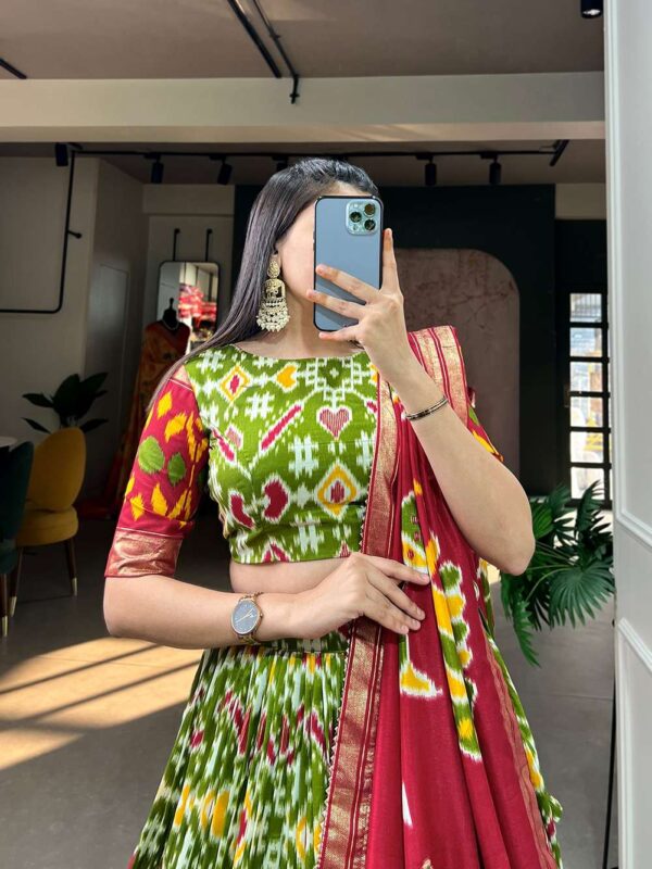 lnb - 1690   lnb 1690 tussar silk patola printed navratri special lehenga supplier surat 3 2025 05 28 11 55 07.jpg lnb 1690 tussar silk patola printed navratri special lehenga supplier surat Catalogue Name : 28th May 2025 Name of Product : lnb - 1690  No of Design : 1 Piece (MOQ : 1 Set) Product Rate Per Piece : ₹ 1400 / Per Piece Product Full Catalogue Rate : ₹ 1400 (GST Extra) Full Catalogue Weight : 1 KG Product Type & Size: semi stitched Product Details: 
					 Lehenga Choli

Embrace the elegance of prints, where tradition meets trend in every twirl of a printed lehenga.

LNB1690MND

Lehenga (Stitched)
Lehenga Fabric : Tussar Silk 
Lehenga Work : Patola Print With Foil Work
Lehenga Waist : SUPPORTED UP TO 42
Lehenga Closer : Drawstring With Heavy Tassels and Zip
Stitching : Stitched With Canvas and attached with Can Can
Length : 42
Flair : 3.80 Meter 
Inner : Micro Cotton

Blouse (Unstitched)
Blouse fabric : Tussar Silk 
Blouse Work : Patola Print and Foil Work
Blouse Length : 0.80 Meter

Dupatta
Dupatta Fabric : Tussar Silk
Dupatta Work : Print With Foil Work
Dupatta Length : 2.5 Meter

Package Contain : Lehenga, Blouse, Dupatta, Drawstring with Zip, Tassels

Weight : 1.250 KG

Rate : 1400