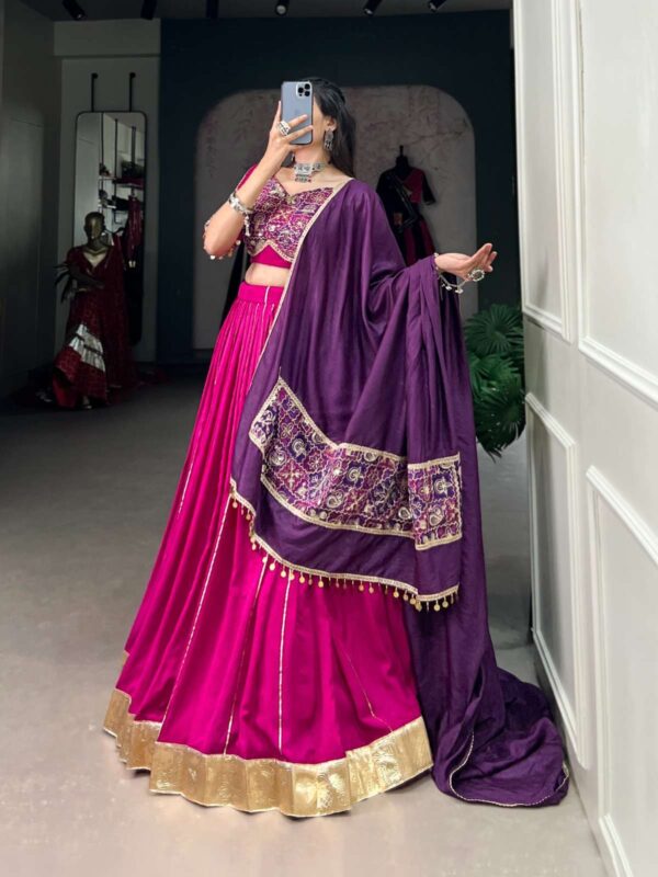 lnb - 1735   lnb 1735 chanderi latest designer navratri wear lehenga supplier surat 0 2025 05 27 16 05 14.jpg lnb 1735 chanderi latest designer navratri wear lehenga supplier surat Catalogue Name : 27th May 2025 Name of Product : lnb - 1735  No of Design : 1 Piece (MOQ : 1 Set) Product Rate Per Piece : ₹ 2250 / Per Piece Product Full Catalogue Rate : ₹ 2250 (GST Extra) Full Catalogue Weight : 1 KG Product Type & Size: semi stitched Product Details: 
					 
Lehenga choli

Navratri nights in Chanderi style 

LNB1735PNK

Lehenga (Stitched)
Lehenga Fabric : Chanderi
Lehenga Work : Plain With Zari Line Gota Patti And Embossed Design Lace Touch Up
Lehenga Waist : Support Up To 42 
Lehenga Closer : Drawstring With Zip
Stitching : Stitched With Canvas And Full Inner
Length : 41
Flair : 6 Meter
Inner : Micro Cotton 

Blouse (Stitched)
Blouse Fabric : Chanderi (Fully Stitched)
Blouse Work : Zari Line Gota Patti With Vintage And Sequins Work With Coin (Ginni) Lace Touch Up
Blouse Size : 38” There is Extra Margin Customer Can Adjust Up to 42
Blouse Length : 15
Sleeve Length : 11

Dupatta
Dupatta Fabric : Chanderi
Dupatta Work : Plain With Vintage And Sequins Work With Coin (Ginni) Lace Touch Up
Dupatta Length : 2.4 Meter

Package Contain : Lehenga, Blouse, Dupatta, Drawstring with Zip, Blouse Tassels

Weight : 1.500 kg

Rate : 2250


Note :- Product Care Instructions : Dry Clean Only
