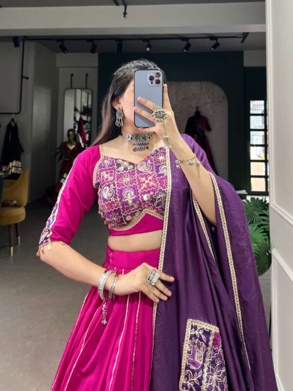 lnb - 1735   lnb 1735 chanderi latest designer navratri wear lehenga supplier surat 1 2025 05 27 16 05 14.jpg lnb 1735 chanderi latest designer navratri wear lehenga supplier surat Catalogue Name : 27th May 2025 Name of Product : lnb - 1735  No of Design : 1 Piece (MOQ : 1 Set) Product Rate Per Piece : ₹ 2250 / Per Piece Product Full Catalogue Rate : ₹ 2250 (GST Extra) Full Catalogue Weight : 1 KG Product Type & Size: semi stitched Product Details: 
					 
Lehenga choli

Navratri nights in Chanderi style 

LNB1735PNK

Lehenga (Stitched)
Lehenga Fabric : Chanderi
Lehenga Work : Plain With Zari Line Gota Patti And Embossed Design Lace Touch Up
Lehenga Waist : Support Up To 42 
Lehenga Closer : Drawstring With Zip
Stitching : Stitched With Canvas And Full Inner
Length : 41
Flair : 6 Meter
Inner : Micro Cotton 

Blouse (Stitched)
Blouse Fabric : Chanderi (Fully Stitched)
Blouse Work : Zari Line Gota Patti With Vintage And Sequins Work With Coin (Ginni) Lace Touch Up
Blouse Size : 38” There is Extra Margin Customer Can Adjust Up to 42
Blouse Length : 15
Sleeve Length : 11

Dupatta
Dupatta Fabric : Chanderi
Dupatta Work : Plain With Vintage And Sequins Work With Coin (Ginni) Lace Touch Up
Dupatta Length : 2.4 Meter

Package Contain : Lehenga, Blouse, Dupatta, Drawstring with Zip, Blouse Tassels

Weight : 1.500 kg

Rate : 2250


Note :- Product Care Instructions : Dry Clean Only