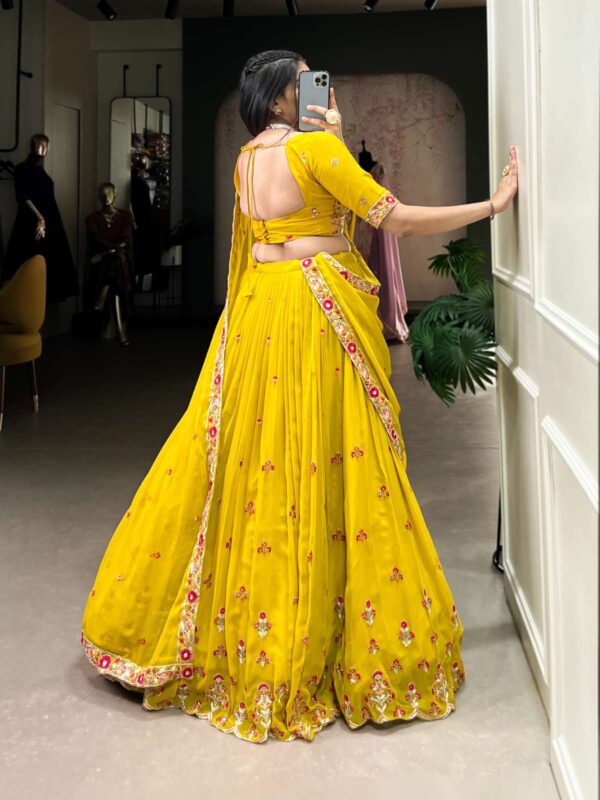 lnb - pritisha   lnb pritisha georgette designer haldi fumction special semi stitched lehenga buy wholesale dealer surat 0 2025 05 07 12 49 26.jpg lnb pritisha georgette designer haldi fumction special semi stitched lehenga buy wholesale dealer surat Catalogue Name : 22nd May 2025 Name of Product : lnb - pritisha  No of Design : 1 Piece (MOQ : 1 Set) Product Rate Per Piece : ₹ 1750 / Per Piece Product Full Catalogue Rate : ₹ 1750 (GST Extra) Full Catalogue Weight : 1.25 KG Product Type & Size: semi stitched Product Details: 
					 Wedding Collection 2025

Haldi Hues , Happy Hearts 

Catalogue : PRITISHA

LNB1417MST

Lehenga (Stitched)
Lehenga Fabric : Georgette
Lehenga work : Sequins and Thread Embroidery Work 
Lehenga Waist : SUPPORTED UP TO 42
Lehenga Closer : Drawstring with Zip 
Stitching : Stitched With Canvas and Can Can 
Length : 41
Flair : 3.50 Meter
Inner : Silk

Blouse (Unstitched)
Blouse Fabric : Georgette 
Blouse Work : Sequins and Thread Embroidery Work 
Blouse Length : 1 Meter 

Dupatta
Dupatta Fabric : Georgette 
Dupatta Work : Sequins and Thread Embroidery Work
Dupatta Length : 2.5 Meter

Package Contain* : Lehenga, Dupatta, Blouse, Drawstring, Zip

Weight : 1.250 Kg

Price : 1750
 