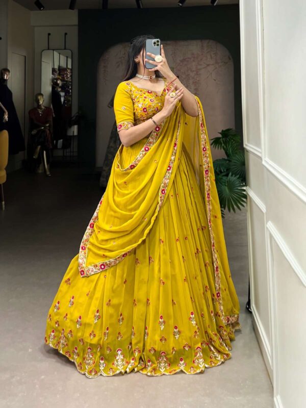 lnb - pritisha   lnb pritisha georgette designer haldi fumction special semi stitched lehenga buy wholesale dealer surat 1 2025 05 07 12 49 26.jpg lnb pritisha georgette designer haldi fumction special semi stitched lehenga buy wholesale dealer surat Catalogue Name : 22nd May 2025 Name of Product : lnb - pritisha  No of Design : 1 Piece (MOQ : 1 Set) Product Rate Per Piece : ₹ 1750 / Per Piece Product Full Catalogue Rate : ₹ 1750 (GST Extra) Full Catalogue Weight : 1.25 KG Product Type & Size: semi stitched Product Details: 
					 Wedding Collection 2025

Haldi Hues , Happy Hearts 

Catalogue : PRITISHA

LNB1417MST

Lehenga (Stitched)
Lehenga Fabric : Georgette
Lehenga work : Sequins and Thread Embroidery Work 
Lehenga Waist : SUPPORTED UP TO 42
Lehenga Closer : Drawstring with Zip 
Stitching : Stitched With Canvas and Can Can 
Length : 41
Flair : 3.50 Meter
Inner : Silk

Blouse (Unstitched)
Blouse Fabric : Georgette 
Blouse Work : Sequins and Thread Embroidery Work 
Blouse Length : 1 Meter 

Dupatta
Dupatta Fabric : Georgette 
Dupatta Work : Sequins and Thread Embroidery Work
Dupatta Length : 2.5 Meter

Package Contain* : Lehenga, Dupatta, Blouse, Drawstring, Zip

Weight : 1.250 Kg

Price : 1750
 