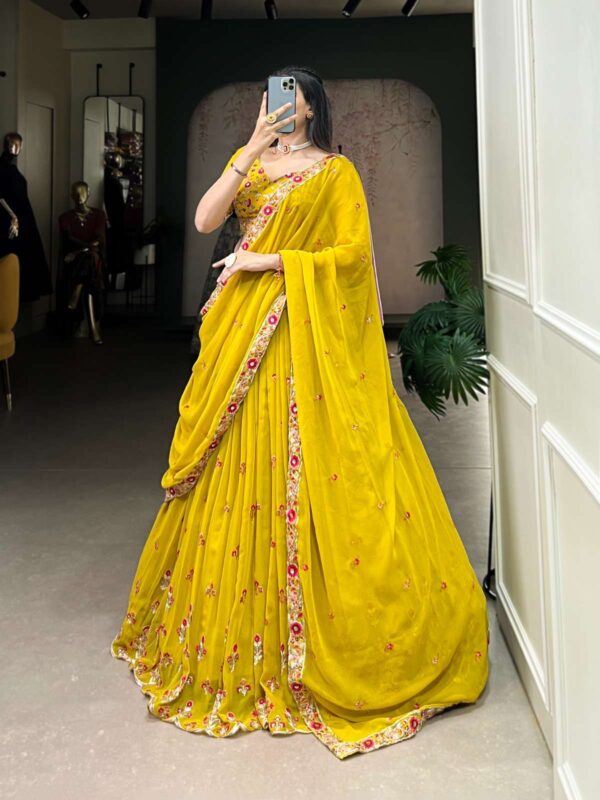 lnb - pritisha   lnb pritisha georgette designer haldi fumction special semi stitched lehenga buy wholesale dealer surat 4 2025 05 07 12 49 26.jpg lnb pritisha georgette designer haldi fumction special semi stitched lehenga buy wholesale dealer surat Catalogue Name : 22nd May 2025 Name of Product : lnb - pritisha  No of Design : 1 Piece (MOQ : 1 Set) Product Rate Per Piece : ₹ 1750 / Per Piece Product Full Catalogue Rate : ₹ 1750 (GST Extra) Full Catalogue Weight : 1.25 KG Product Type & Size: semi stitched Product Details: 
					 Wedding Collection 2025

Haldi Hues , Happy Hearts 

Catalogue : PRITISHA

LNB1417MST

Lehenga (Stitched)
Lehenga Fabric : Georgette
Lehenga work : Sequins and Thread Embroidery Work 
Lehenga Waist : SUPPORTED UP TO 42
Lehenga Closer : Drawstring with Zip 
Stitching : Stitched With Canvas and Can Can 
Length : 41
Flair : 3.50 Meter
Inner : Silk

Blouse (Unstitched)
Blouse Fabric : Georgette 
Blouse Work : Sequins and Thread Embroidery Work 
Blouse Length : 1 Meter 

Dupatta
Dupatta Fabric : Georgette 
Dupatta Work : Sequins and Thread Embroidery Work
Dupatta Length : 2.5 Meter

Package Contain* : Lehenga, Dupatta, Blouse, Drawstring, Zip

Weight : 1.250 Kg

Price : 1750
 