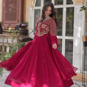 lw 9223 readymade faux blooming georgette stylish gown with dupatta supplier