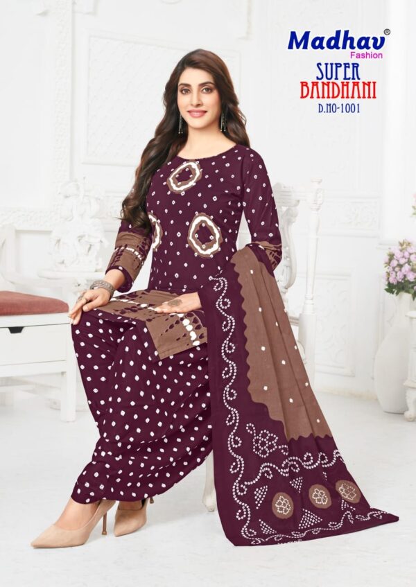 Madhav Super Bandhani Vol-1 series 1001-1005 Pure Cotton wholesale suit  Madhav Super Bandhani Vol-1 series 1001-1005 Pure Cotton wholesale suit , Madhav Super Bandhani Vol-1 series 1001-1005 Pure Cotton wholesale suit  surat, Madhav Super Bandhani Vol-1 series 1001-1005 Pure Cotton wholesale suit  new latest catalog, Madhav Super Bandhani Vol-1 series 1001-1005 Pure Cotton wholesale suit  wholesale surat, Madhav Super Bandhani Vol-1 series 1001-1005 Pure Cotton wholesale suit  single, Madhav Super Bandhani Vol-1 series 1001-1005 Pure Cotton wholesale suit  catalog price, Madhav Super Bandhani Vol-1 series 1001-1005 Pure Cotton wholesale suit  salwar suit, Madhav Super Bandhani Vol-1 series 1001-1005 Pure Cotton wholesale suit  dresses, Madhav Super Bandhani Vol-1 series 1001-1005 Pure Cotton wholesale suit  indian salwar suit, Madhav Super Bandhani Vol-1 series 1001-1005 Pure Cotton wholesale suit  dress material madhav super bandhani vol 1 series 1001 1005 pure cotton wholesale suit 1 2025 04 30 16 06 52 
                     Madhav Super Bandhani Vol-1 series 1001-1005 Pure Cotton wholesale suit 
                     
                     
                     
                     Specification :
                     
                        
                           
						   
								Product Date:
								30-04-2025
							
                             							
								Name:
								Madhav Super Bandhani Vol-1 Series 1001-1005 Pure Cotton Wholesale Suit 
							
																					
								Cname:
								Super Bandhani Vol-1 
							
														
								Brand:
								Madhav Fashion
							
							
														
								Total Design:
								5 Pcs
							
														
														
								Per Piece Rate:
								INR 380
							
														
														
								Full Catalog Rate:
								INR 1900								+ (5 % GST) + Shipping Charge
								
							
														
														
								Weight:
								5 Kg
							
																					
								Moq:
								Minimum 5 Pcs
							
														
														
														
								Type:
								Cotton Ladies Suits, Printed Salwar Kameez, Patiyala Salwar Kameez
							
														
							
							
														
								Fabric:
								
									Pure Cotton								
							
																																																								
														
														
														
								Other Details:
								Catalog    Madhav Super Bandhani Vol-1 – Dress Material
Pcs    5
AVG. Price    380
Full Price    1900
Full Price With Gst    1995
Size    Unstitched,
Fabric    Pure Cotton
Initial Delivery    4 – 5 Working Days
Availability    Ready to Ship
Other Details    
Top – Heavy 160 Gm. Quality Cotton Printed | Cut:- 2.40 Mtrs
Bottom – Pure Cotton Printed | Cut:- 2.00 Mtrs
Dupatta – Mal Mal Cotton Printed Dupatta – 2.25 Mtrs