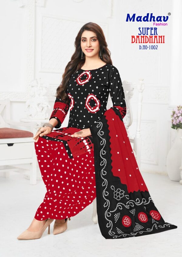 Madhav Super Bandhani Vol-1 series 1001-1005 Pure Cotton wholesale suit  Madhav Super Bandhani Vol-1 series 1001-1005 Pure Cotton wholesale suit , Madhav Super Bandhani Vol-1 series 1001-1005 Pure Cotton wholesale suit  surat, Madhav Super Bandhani Vol-1 series 1001-1005 Pure Cotton wholesale suit  new latest catalog, Madhav Super Bandhani Vol-1 series 1001-1005 Pure Cotton wholesale suit  wholesale surat, Madhav Super Bandhani Vol-1 series 1001-1005 Pure Cotton wholesale suit  single, Madhav Super Bandhani Vol-1 series 1001-1005 Pure Cotton wholesale suit  catalog price, Madhav Super Bandhani Vol-1 series 1001-1005 Pure Cotton wholesale suit  salwar suit, Madhav Super Bandhani Vol-1 series 1001-1005 Pure Cotton wholesale suit  dresses, Madhav Super Bandhani Vol-1 series 1001-1005 Pure Cotton wholesale suit  indian salwar suit, Madhav Super Bandhani Vol-1 series 1001-1005 Pure Cotton wholesale suit  dress material madhav super bandhani vol 1 series 1001 1005 pure cotton wholesale suit 2 2025 04 30 16 06 52 
                     Madhav Super Bandhani Vol-1 series 1001-1005 Pure Cotton wholesale suit 
                     
                     
                     
                     Specification :
                     
                        
                           
						   
								Product Date:
								30-04-2025
							
                             							
								Name:
								Madhav Super Bandhani Vol-1 Series 1001-1005 Pure Cotton Wholesale Suit 
							
																					
								Cname:
								Super Bandhani Vol-1 
							
														
								Brand:
								Madhav Fashion
							
							
														
								Total Design:
								5 Pcs
							
														
														
								Per Piece Rate:
								INR 380
							
														
														
								Full Catalog Rate:
								INR 1900								+ (5 % GST) + Shipping Charge
								
							
														
														
								Weight:
								5 Kg
							
																					
								Moq:
								Minimum 5 Pcs
							
														
														
														
								Type:
								Cotton Ladies Suits, Printed Salwar Kameez, Patiyala Salwar Kameez
							
														
							
							
														
								Fabric:
								
									Pure Cotton								
							
																																																								
														
														
														
								Other Details:
								Catalog    Madhav Super Bandhani Vol-1 – Dress Material
Pcs    5
AVG. Price    380
Full Price    1900
Full Price With Gst    1995
Size    Unstitched,
Fabric    Pure Cotton
Initial Delivery    4 – 5 Working Days
Availability    Ready to Ship
Other Details    
Top – Heavy 160 Gm. Quality Cotton Printed | Cut:- 2.40 Mtrs
Bottom – Pure Cotton Printed | Cut:- 2.00 Mtrs
Dupatta – Mal Mal Cotton Printed Dupatta – 2.25 Mtrs