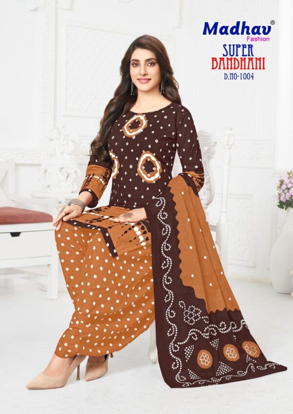 Madhav Super Bandhani Vol-1 series 1001-1005 Pure Cotton wholesale suit  Madhav Super Bandhani Vol-1 series 1001-1005 Pure Cotton wholesale suit , Madhav Super Bandhani Vol-1 series 1001-1005 Pure Cotton wholesale suit  surat, Madhav Super Bandhani Vol-1 series 1001-1005 Pure Cotton wholesale suit  new latest catalog, Madhav Super Bandhani Vol-1 series 1001-1005 Pure Cotton wholesale suit  wholesale surat, Madhav Super Bandhani Vol-1 series 1001-1005 Pure Cotton wholesale suit  single, Madhav Super Bandhani Vol-1 series 1001-1005 Pure Cotton wholesale suit  catalog price, Madhav Super Bandhani Vol-1 series 1001-1005 Pure Cotton wholesale suit  salwar suit, Madhav Super Bandhani Vol-1 series 1001-1005 Pure Cotton wholesale suit  dresses, Madhav Super Bandhani Vol-1 series 1001-1005 Pure Cotton wholesale suit  indian salwar suit, Madhav Super Bandhani Vol-1 series 1001-1005 Pure Cotton wholesale suit  dress material madhav super bandhani vol 1 series 1001 1005 pure cotton wholesale suit 4 2025 04 30 16 06 52 
                     Madhav Super Bandhani Vol-1 series 1001-1005 Pure Cotton wholesale suit 
                     
                     
                     
                     Specification :
                     
                        
                           
						   
								Product Date:
								30-04-2025
							
                             							
								Name:
								Madhav Super Bandhani Vol-1 Series 1001-1005 Pure Cotton Wholesale Suit 
							
																					
								Cname:
								Super Bandhani Vol-1 
							
														
								Brand:
								Madhav Fashion
							
							
														
								Total Design:
								5 Pcs
							
														
														
								Per Piece Rate:
								INR 380
							
														
														
								Full Catalog Rate:
								INR 1900								+ (5 % GST) + Shipping Charge
								
							
														
														
								Weight:
								5 Kg
							
																					
								Moq:
								Minimum 5 Pcs
							
														
														
														
								Type:
								Cotton Ladies Suits, Printed Salwar Kameez, Patiyala Salwar Kameez
							
														
							
							
														
								Fabric:
								
									Pure Cotton								
							
																																																								
														
														
														
								Other Details:
								Catalog    Madhav Super Bandhani Vol-1 – Dress Material
Pcs    5
AVG. Price    380
Full Price    1900
Full Price With Gst    1995
Size    Unstitched,
Fabric    Pure Cotton
Initial Delivery    4 – 5 Working Days
Availability    Ready to Ship
Other Details    
Top – Heavy 160 Gm. Quality Cotton Printed | Cut:- 2.40 Mtrs
Bottom – Pure Cotton Printed | Cut:- 2.00 Mtrs
Dupatta – Mal Mal Cotton Printed Dupatta – 2.25 Mtrs