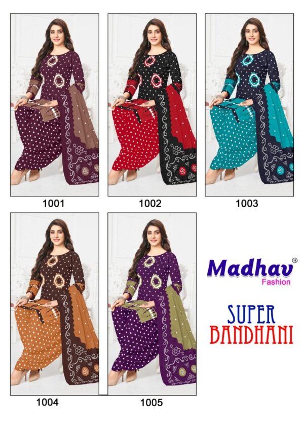 Madhav Super Bandhani Vol-1 series 1001-1005 Pure Cotton wholesale suit  Madhav Super Bandhani Vol-1 series 1001-1005 Pure Cotton wholesale suit , Madhav Super Bandhani Vol-1 series 1001-1005 Pure Cotton wholesale suit  surat, Madhav Super Bandhani Vol-1 series 1001-1005 Pure Cotton wholesale suit  new latest catalog, Madhav Super Bandhani Vol-1 series 1001-1005 Pure Cotton wholesale suit  wholesale surat, Madhav Super Bandhani Vol-1 series 1001-1005 Pure Cotton wholesale suit  single, Madhav Super Bandhani Vol-1 series 1001-1005 Pure Cotton wholesale suit  catalog price, Madhav Super Bandhani Vol-1 series 1001-1005 Pure Cotton wholesale suit  salwar suit, Madhav Super Bandhani Vol-1 series 1001-1005 Pure Cotton wholesale suit  dresses, Madhav Super Bandhani Vol-1 series 1001-1005 Pure Cotton wholesale suit  indian salwar suit, Madhav Super Bandhani Vol-1 series 1001-1005 Pure Cotton wholesale suit  dress material madhav super bandhani vol 1 series 1001 1005 pure cotton wholesale suit 6 2025 04 30 16 06 52 
                     Madhav Super Bandhani Vol-1 series 1001-1005 Pure Cotton wholesale suit 
                     
                     
                     
                     Specification :
                     
                        
                           
						   
								Product Date:
								30-04-2025
							
                             							
								Name:
								Madhav Super Bandhani Vol-1 Series 1001-1005 Pure Cotton Wholesale Suit 
							
																					
								Cname:
								Super Bandhani Vol-1 
							
														
								Brand:
								Madhav Fashion
							
							
														
								Total Design:
								5 Pcs
							
														
														
								Per Piece Rate:
								INR 380
							
														
														
								Full Catalog Rate:
								INR 1900								+ (5 % GST) + Shipping Charge
								
							
														
														
								Weight:
								5 Kg
							
																					
								Moq:
								Minimum 5 Pcs
							
														
														
														
								Type:
								Cotton Ladies Suits, Printed Salwar Kameez, Patiyala Salwar Kameez
							
														
							
							
														
								Fabric:
								
									Pure Cotton								
							
																																																								
														
														
														
								Other Details:
								Catalog    Madhav Super Bandhani Vol-1 – Dress Material
Pcs    5
AVG. Price    380
Full Price    1900
Full Price With Gst    1995
Size    Unstitched,
Fabric    Pure Cotton
Initial Delivery    4 – 5 Working Days
Availability    Ready to Ship
Other Details    
Top – Heavy 160 Gm. Quality Cotton Printed | Cut:- 2.40 Mtrs
Bottom – Pure Cotton Printed | Cut:- 2.00 Mtrs
Dupatta – Mal Mal Cotton Printed Dupatta – 2.25 Mtrs