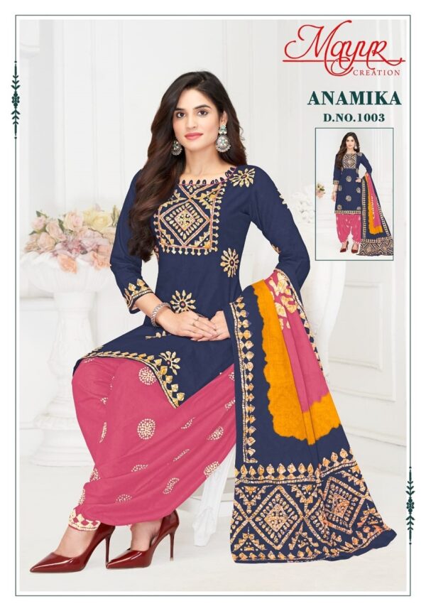 Mayur Anamika Vol-1 series 1001-1010 Pure Cotton wholesale suit  Mayur Anamika Vol-1 series 1001-1010 Pure Cotton wholesale suit , Mayur Anamika Vol-1 series 1001-1010 Pure Cotton wholesale suit  surat, Mayur Anamika Vol-1 series 1001-1010 Pure Cotton wholesale suit  new latest catalog, Mayur Anamika Vol-1 series 1001-1010 Pure Cotton wholesale suit  wholesale surat, Mayur Anamika Vol-1 series 1001-1010 Pure Cotton wholesale suit  single, Mayur Anamika Vol-1 series 1001-1010 Pure Cotton wholesale suit  catalog price, Mayur Anamika Vol-1 series 1001-1010 Pure Cotton wholesale suit  salwar suit, Mayur Anamika Vol-1 series 1001-1010 Pure Cotton wholesale suit  dresses, Mayur Anamika Vol-1 series 1001-1010 Pure Cotton wholesale suit  indian salwar suit, Mayur Anamika Vol-1 series 1001-1010 Pure Cotton wholesale suit  dress material mayur anamika vol 1 series 1001 1010 pure cotton wholesale suit 1 2025 04 30 16 09 32 
                     Mayur Anamika Vol-1 series 1001-1010 Pure Cotton wholesale suit 
                     
                     
                     
                     Specification :
                     
                        
                           
						   
								Product Date:
								30-04-2025
							
                             							
								Name:
								Mayur Anamika Vol-1 Series 1001-1010 Pure Cotton Wholesale Suit 
							
																					
								Cname:
								Anamika Vol-1 
							
														
								Brand:
								Mayur Creation
							
							
														
								Total Design:
								10 Pcs
							
														
														
								Per Piece Rate:
								INR 390
							
														
														
								Full Catalog Rate:
								INR 3900								+ (5 % GST) + Shipping Charge
								
							
														
														
								Weight:
								10 Kg
							
																					
								Moq:
								Minimum 10 Pcs
							
														
														
														
								Type:
								Cotton Ladies Suits, Printed Salwar Kameez, Patiyala Salwar Kameez
							
														
							
							
														
								Fabric:
								
									Pure Cotton								
							
																																																								
														
														
														
								Other Details:
								
	
		
			Catalog
			Mayur Anamika Vol-1 – Dress Material
		
		
			Pcs
			10
		
		
			AVG. Price
			390
		
		
			Full Price
			3900
		
		
			Full Price With Gst
			4095
		
		
			Size
			Unstitched,
		
		
			Fabric
			Pure Cotton
		
		
			Initial Delivery
			4 – 5 Working Days
		
		
			Availability
			Ready to Ship
		
		
			Other Details
			
			Top – Pure Cotton Printed – 2.00 Mtrs
			Bottom – Pure Cotton Printed – 2.50 Mtrs
			Dupatta – Pure Cotton Printed – 2.25 Mtrs