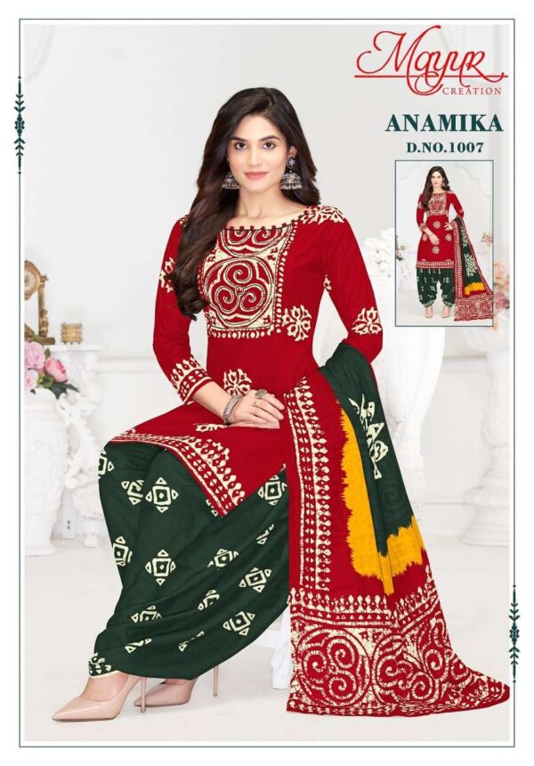 Mayur Anamika Vol-1 series 1001-1010 Pure Cotton wholesale suit  Mayur Anamika Vol-1 series 1001-1010 Pure Cotton wholesale suit , Mayur Anamika Vol-1 series 1001-1010 Pure Cotton wholesale suit  surat, Mayur Anamika Vol-1 series 1001-1010 Pure Cotton wholesale suit  new latest catalog, Mayur Anamika Vol-1 series 1001-1010 Pure Cotton wholesale suit  wholesale surat, Mayur Anamika Vol-1 series 1001-1010 Pure Cotton wholesale suit  single, Mayur Anamika Vol-1 series 1001-1010 Pure Cotton wholesale suit  catalog price, Mayur Anamika Vol-1 series 1001-1010 Pure Cotton wholesale suit  salwar suit, Mayur Anamika Vol-1 series 1001-1010 Pure Cotton wholesale suit  dresses, Mayur Anamika Vol-1 series 1001-1010 Pure Cotton wholesale suit  indian salwar suit, Mayur Anamika Vol-1 series 1001-1010 Pure Cotton wholesale suit  dress material mayur anamika vol 1 series 1001 1010 pure cotton wholesale suit 3 2025 04 30 16 09 33 
                     Mayur Anamika Vol-1 series 1001-1010 Pure Cotton wholesale suit 
                     
                     
                     
                     Specification :
                     
                        
                           
						   
								Product Date:
								30-04-2025
							
                             							
								Name:
								Mayur Anamika Vol-1 Series 1001-1010 Pure Cotton Wholesale Suit 
							
																					
								Cname:
								Anamika Vol-1 
							
														
								Brand:
								Mayur Creation
							
							
														
								Total Design:
								10 Pcs
							
														
														
								Per Piece Rate:
								INR 390
							
														
														
								Full Catalog Rate:
								INR 3900								+ (5 % GST) + Shipping Charge
								
							
														
														
								Weight:
								10 Kg
							
																					
								Moq:
								Minimum 10 Pcs
							
														
														
														
								Type:
								Cotton Ladies Suits, Printed Salwar Kameez, Patiyala Salwar Kameez
							
														
							
							
														
								Fabric:
								
									Pure Cotton								
							
																																																								
														
														
														
								Other Details:
								
	
		
			Catalog
			Mayur Anamika Vol-1 – Dress Material
		
		
			Pcs
			10
		
		
			AVG. Price
			390
		
		
			Full Price
			3900
		
		
			Full Price With Gst
			4095
		
		
			Size
			Unstitched,
		
		
			Fabric
			Pure Cotton
		
		
			Initial Delivery
			4 – 5 Working Days
		
		
			Availability
			Ready to Ship
		
		
			Other Details
			
			Top – Pure Cotton Printed – 2.00 Mtrs
			Bottom – Pure Cotton Printed – 2.50 Mtrs
			Dupatta – Pure Cotton Printed – 2.25 Mtrs