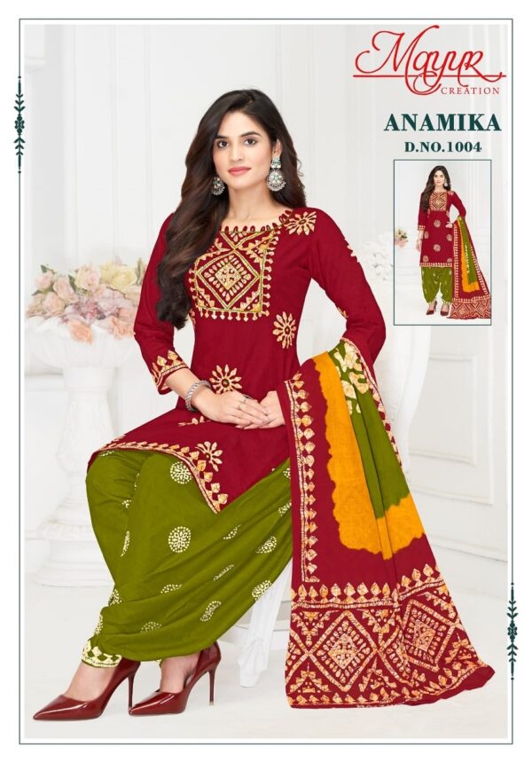 Mayur Anamika Vol-1 series 1001-1010 Pure Cotton wholesale suit  Mayur Anamika Vol-1 series 1001-1010 Pure Cotton wholesale suit , Mayur Anamika Vol-1 series 1001-1010 Pure Cotton wholesale suit  surat, Mayur Anamika Vol-1 series 1001-1010 Pure Cotton wholesale suit  new latest catalog, Mayur Anamika Vol-1 series 1001-1010 Pure Cotton wholesale suit  wholesale surat, Mayur Anamika Vol-1 series 1001-1010 Pure Cotton wholesale suit  single, Mayur Anamika Vol-1 series 1001-1010 Pure Cotton wholesale suit  catalog price, Mayur Anamika Vol-1 series 1001-1010 Pure Cotton wholesale suit  salwar suit, Mayur Anamika Vol-1 series 1001-1010 Pure Cotton wholesale suit  dresses, Mayur Anamika Vol-1 series 1001-1010 Pure Cotton wholesale suit  indian salwar suit, Mayur Anamika Vol-1 series 1001-1010 Pure Cotton wholesale suit  dress material mayur anamika vol 1 series 1001 1010 pure cotton wholesale suit 4 2025 04 30 16 09 33 
                     Mayur Anamika Vol-1 series 1001-1010 Pure Cotton wholesale suit 
                     
                     
                     
                     Specification :
                     
                        
                           
						   
								Product Date:
								30-04-2025
							
                             							
								Name:
								Mayur Anamika Vol-1 Series 1001-1010 Pure Cotton Wholesale Suit 
							
																					
								Cname:
								Anamika Vol-1 
							
														
								Brand:
								Mayur Creation
							
							
														
								Total Design:
								10 Pcs
							
														
														
								Per Piece Rate:
								INR 390
							
														
														
								Full Catalog Rate:
								INR 3900								+ (5 % GST) + Shipping Charge
								
							
														
														
								Weight:
								10 Kg
							
																					
								Moq:
								Minimum 10 Pcs
							
														
														
														
								Type:
								Cotton Ladies Suits, Printed Salwar Kameez, Patiyala Salwar Kameez
							
														
							
							
														
								Fabric:
								
									Pure Cotton								
							
																																																								
														
														
														
								Other Details:
								
	
		
			Catalog
			Mayur Anamika Vol-1 – Dress Material
		
		
			Pcs
			10
		
		
			AVG. Price
			390
		
		
			Full Price
			3900
		
		
			Full Price With Gst
			4095
		
		
			Size
			Unstitched,
		
		
			Fabric
			Pure Cotton
		
		
			Initial Delivery
			4 – 5 Working Days
		
		
			Availability
			Ready to Ship
		
		
			Other Details
			
			Top – Pure Cotton Printed – 2.00 Mtrs
			Bottom – Pure Cotton Printed – 2.50 Mtrs
			Dupatta – Pure Cotton Printed – 2.25 Mtrs