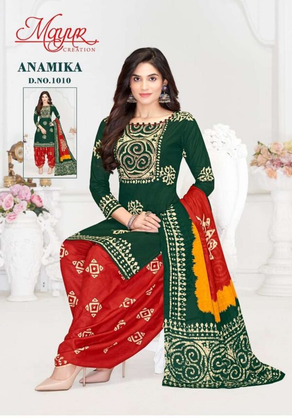 Mayur Anamika Vol-1 series 1001-1010 Pure Cotton wholesale suit  Mayur Anamika Vol-1 series 1001-1010 Pure Cotton wholesale suit , Mayur Anamika Vol-1 series 1001-1010 Pure Cotton wholesale suit  surat, Mayur Anamika Vol-1 series 1001-1010 Pure Cotton wholesale suit  new latest catalog, Mayur Anamika Vol-1 series 1001-1010 Pure Cotton wholesale suit  wholesale surat, Mayur Anamika Vol-1 series 1001-1010 Pure Cotton wholesale suit  single, Mayur Anamika Vol-1 series 1001-1010 Pure Cotton wholesale suit  catalog price, Mayur Anamika Vol-1 series 1001-1010 Pure Cotton wholesale suit  salwar suit, Mayur Anamika Vol-1 series 1001-1010 Pure Cotton wholesale suit  dresses, Mayur Anamika Vol-1 series 1001-1010 Pure Cotton wholesale suit  indian salwar suit, Mayur Anamika Vol-1 series 1001-1010 Pure Cotton wholesale suit  dress material mayur anamika vol 1 series 1001 1010 pure cotton wholesale suit 5 2025 04 30 16 09 33 
                     Mayur Anamika Vol-1 series 1001-1010 Pure Cotton wholesale suit 
                     
                     
                     
                     Specification :
                     
                        
                           
						   
								Product Date:
								30-04-2025
							
                             							
								Name:
								Mayur Anamika Vol-1 Series 1001-1010 Pure Cotton Wholesale Suit 
							
																					
								Cname:
								Anamika Vol-1 
							
														
								Brand:
								Mayur Creation
							
							
														
								Total Design:
								10 Pcs
							
														
														
								Per Piece Rate:
								INR 390
							
														
														
								Full Catalog Rate:
								INR 3900								+ (5 % GST) + Shipping Charge
								
							
														
														
								Weight:
								10 Kg
							
																					
								Moq:
								Minimum 10 Pcs
							
														
														
														
								Type:
								Cotton Ladies Suits, Printed Salwar Kameez, Patiyala Salwar Kameez
							
														
							
							
														
								Fabric:
								
									Pure Cotton								
							
																																																								
														
														
														
								Other Details:
								
	
		
			Catalog
			Mayur Anamika Vol-1 – Dress Material
		
		
			Pcs
			10
		
		
			AVG. Price
			390
		
		
			Full Price
			3900
		
		
			Full Price With Gst
			4095
		
		
			Size
			Unstitched,
		
		
			Fabric
			Pure Cotton
		
		
			Initial Delivery
			4 – 5 Working Days
		
		
			Availability
			Ready to Ship
		
		
			Other Details
			
			Top – Pure Cotton Printed – 2.00 Mtrs
			Bottom – Pure Cotton Printed – 2.50 Mtrs
			Dupatta – Pure Cotton Printed – 2.25 Mtrs