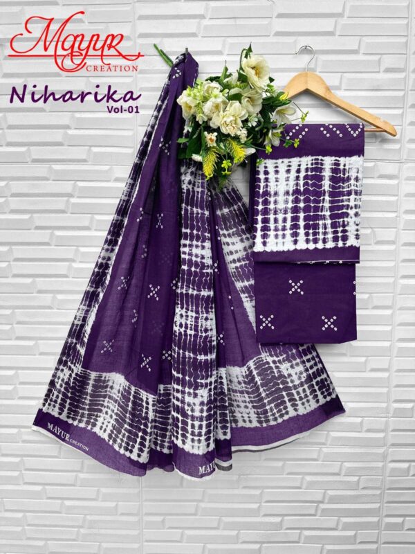 mayur creation - niharika vol-1   mayur creation niharika vol 1 1001 1010 series cotton summer wear salwar kameez supplier surat 4 2025 05 27 15 29 45.jpg mayur creation niharika vol-1 1001-1010 series cotton summer wear salwar kameez supplier surat Catalogue Name : 27th May 2025 Name of Product : mayur creation - niharika vol-1  No of Design : 10 Piece (MOQ : 1 Set) Product Rate Per Piece : ₹ 395 / Per Piece Product Full Catalogue Rate : ₹ 3950 (GST Extra) Full Catalogue Weight : 8 KG Product Type & Size: unstitched Product Details: 
					 NIHARIKA VOL 1 

FABRIC DETAILS 

TOP BOTTOM        160 GMS
DUPTTA                  MULMUL

CUT DETAILS

TOP         2.5 MTR
BOTTOM 2.0 MTR
DUPTTA  2.25 MTR

RATE   -  395/- + GST 

POUCH PACKING ONLY 

DESPATCH ON WEDNESDAY