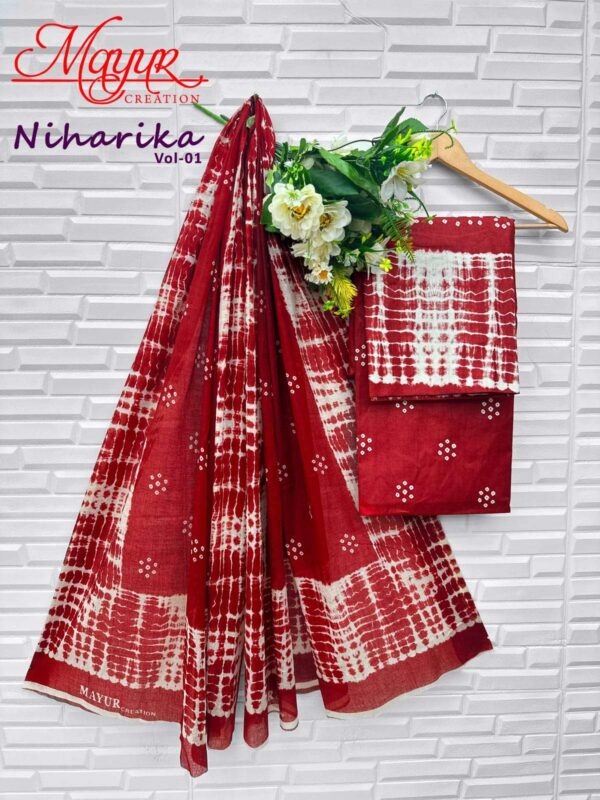 mayur creation - niharika vol-1   mayur creation niharika vol 1 1001 1010 series cotton summer wear salwar kameez supplier surat 5 2025 05 27 15 29 45.jpg mayur creation niharika vol-1 1001-1010 series cotton summer wear salwar kameez supplier surat Catalogue Name : 27th May 2025 Name of Product : mayur creation - niharika vol-1  No of Design : 10 Piece (MOQ : 1 Set) Product Rate Per Piece : ₹ 395 / Per Piece Product Full Catalogue Rate : ₹ 3950 (GST Extra) Full Catalogue Weight : 8 KG Product Type & Size: unstitched Product Details: 
					 NIHARIKA VOL 1 

FABRIC DETAILS 

TOP BOTTOM        160 GMS
DUPTTA                  MULMUL

CUT DETAILS

TOP         2.5 MTR
BOTTOM 2.0 MTR
DUPTTA  2.25 MTR

RATE   -  395/- + GST 

POUCH PACKING ONLY 

DESPATCH ON WEDNESDAY