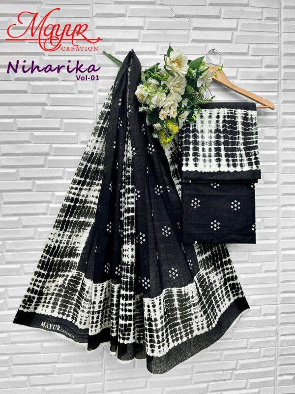mayur creation - niharika vol-1   mayur creation niharika vol 1 1001 1010 series cotton summer wear salwar kameez supplier surat 7 2025 05 27 15 29 45.jpg mayur creation niharika vol-1 1001-1010 series cotton summer wear salwar kameez supplier surat Catalogue Name : 27th May 2025 Name of Product : mayur creation - niharika vol-1  No of Design : 10 Piece (MOQ : 1 Set) Product Rate Per Piece : ₹ 395 / Per Piece Product Full Catalogue Rate : ₹ 3950 (GST Extra) Full Catalogue Weight : 8 KG Product Type & Size: unstitched Product Details: 
					 NIHARIKA VOL 1 

FABRIC DETAILS 

TOP BOTTOM        160 GMS
DUPTTA                  MULMUL

CUT DETAILS

TOP         2.5 MTR
BOTTOM 2.0 MTR
DUPTTA  2.25 MTR

RATE   -  395/- + GST 

POUCH PACKING ONLY 

DESPATCH ON WEDNESDAY