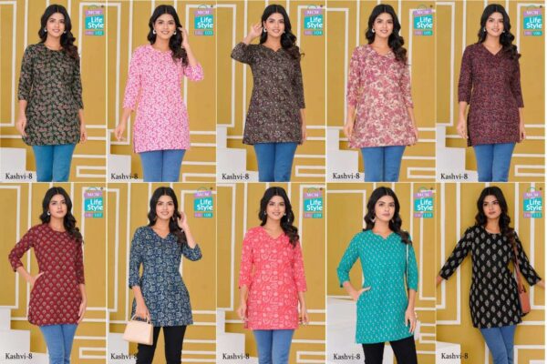 mcm lifestyle - kashvi vol-8   mcm lifestyle kashvi vol 8 101 111 series pure cotton summer wear short top buy wholesale surat 9 2025 05 23 13 24 26.jpg mcm lifestyle kashvi vol-8 101-111 series pure cotton summer wear short top buy wholesale surat Catalogue Name : 23rd May 2025 Name of Product : mcm lifestyle - kashvi vol-8  No of Design : 10 Piece (MOQ : 1 Set) Product Rate Per Piece : ₹ 210 / Per Piece Product Full Catalogue Rate : ₹ 2100 (GST Extra) Full Catalogue Weight : 6 KG Product Type & Size: M | L | XL | XXL | XXXL Product Details: 
					 Introducing our latest designer collection of Fancy Short Tops from MCM Life Style 

KASHVI VOL-8

Quick details for the new Product.

FABRIC Pure Cotton
Designs 10 Designs
Sizes M, L, XL, XXL, 3XL
Delivery : READY 

Price - 210/- + GST 

 STOCK READY 

Thanks & Regards  
MCM Life Style