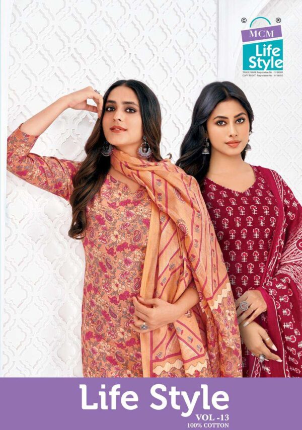 mcm lifestyle - lifestyle vol-13   mcm lifestyle lifestyle vol 13 readymade cotton summer wear salwar kameez online surat 9 2025 05 22 15 22 20.jpg mcm lifestyle lifestyle vol-13 readymade cotton summer wear salwar kameez online surat Catalogue Name : 22nd May 2025 Name of Product : mcm lifestyle - lifestyle vol-13  No of Design : 12 Piece (MOQ : 1 Set) Product Rate Per Piece : ₹ 540 / Per Piece Product Full Catalogue Rate : ₹ 6480 (GST Extra) Full Catalogue Weight : 8 KG Product Type & Size: XS | XL XXL | M | L | XL | XXL | XXXL Product Details: 
					 Dear Esteemed Customer,

 Unveiling our latest Catalogue...

    Life Style Vol-13

 Highlights of the New Collection:
 Designs: 12 (1 Set)
 Packing: Bag Pack

 Updated Prices:
 Mill Pack: ₹ 540 /- (L, XL, XXL)
 M-Size: ₹ 530/-
 3XL Size: ₹ 550/-
 4XL Size: ₹ 560 /-
 5XL Size: ₹ 570 /-

 Dispatch in 3 to 5 days 
  Booking now open!
 Secure your orders and refresh your summer collection today! 

 Warm Regards,
MCM Life Style