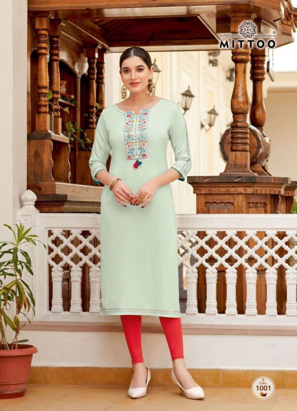 mittoo - riona   mittoo riona 1001 1006 series thread worked casual wear readymade kurti buy wholesale surat 3 2025 05 22 12 39 48.jpg mittoo riona 1001-1006 series thread worked casual wear readymade kurti buy wholesale surat Catalogue Name : 22nd May 2025 Name of Product : mittoo - riona  No of Design : 6 Piece (MOQ : 1 Set) Product Rate Per Piece : ₹ 460 / Per Piece Product Full Catalogue Rate : ₹ 2760 (GST Extra) Full Catalogue Weight : 6 KG Product Type & Size: XXXL Product Details: 
					 Brand Name : MITTOO

Catalog : Riona

Design : 6

Fabric : Heavy Rayon
Work : Thread & Hand Work

Size : 3XL(46)

Rate : 460 / Per pcs +  GST 

Set to set