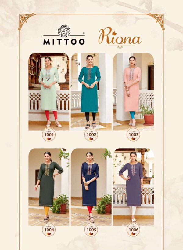 mittoo - riona   mittoo riona 1001 1006 series thread worked casual wear readymade kurti buy wholesale surat 6 2025 05 22 12 39 48.jpg mittoo riona 1001-1006 series thread worked casual wear readymade kurti buy wholesale surat Catalogue Name : 22nd May 2025 Name of Product : mittoo - riona  No of Design : 6 Piece (MOQ : 1 Set) Product Rate Per Piece : ₹ 460 / Per Piece Product Full Catalogue Rate : ₹ 2760 (GST Extra) Full Catalogue Weight : 6 KG Product Type & Size: XXXL Product Details: 
					 Brand Name : MITTOO

Catalog : Riona

Design : 6

Fabric : Heavy Rayon
Work : Thread & Hand Work

Size : 3XL(46)

Rate : 460 / Per pcs +  GST 

Set to set