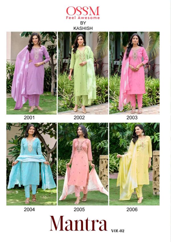 ossm - mantra vol-2   ossm mantra vol 2 2001 2006 series pure cotton embroidered readymade kurti supplier surat 1 2025 05 28 12 38 50.jpg ossm mantra vol-2 2001-2006 series pure cotton embroidered readymade kurti supplier surat Catalogue Name : 28th May 2025 Name of Product : ossm - mantra vol-2  No of Design : 6 Piece (MOQ : 1 Set) Product Rate Per Piece : ₹ 905 / Per Piece Product Full Catalogue Rate : ₹ 5430 (GST Extra) Full Catalogue Weight : 6 KG Product Type & Size: XS | M | L | XL | XXL | XXXL Product Details: 
					 OSSM
Launching New Catalouge

Catalouge :  MANTRA Vol 02

PURE COTTON 3PC SET

Fabric in Top : Pure Cotton 60*60 with Cotton astar
Spec. : Heavy Cotton Embroidery and with pocket
Fabric in Bottom : Pure Cotton
Fabric in Dupatta : Cotton Mal

Sleeves type : 3/4th
No.of Designs : 6
Size : M38, L40, XL42, XXL44, 3XL46, 4XL
Length : 44

Rate : 905+ GST 5%


FEELING AWESOME
THANK YOU
