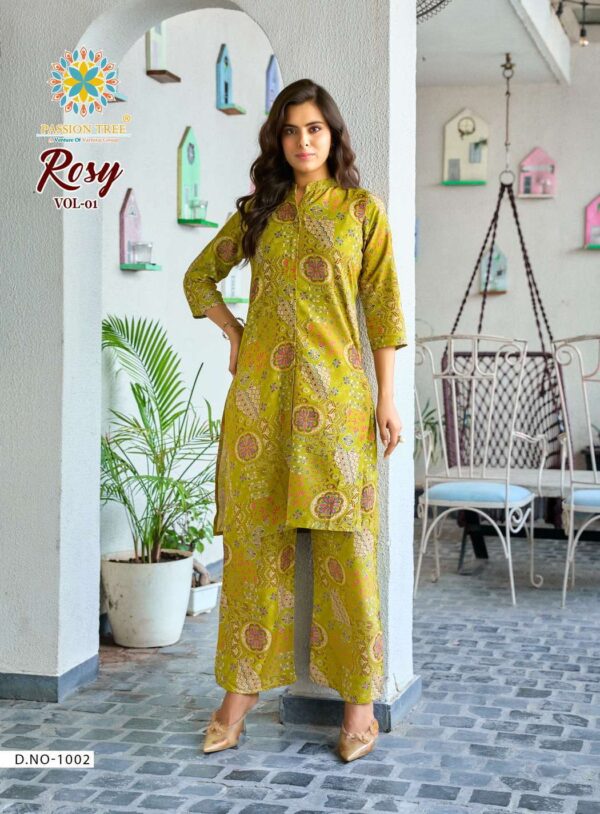 passion tree  - rosy vol-1   passion tree rosy vol 1 1001 1008 series latest stylish readymade kurti with plazo buy wholesale surat 1 2025 05 23 13 36 30.jpg passion tree rosy vol-1 1001-1008 series latest stylish readymade kurti with plazo buy wholesale surat Catalogue Name : 23rd May 2025 Name of Product : passion tree  - rosy vol-1   No of Design : 8 Piece (MOQ : 1 Set) Product Rate Per Piece : ₹ 440 / Per Piece Product Full Catalogue Rate : ₹ 3520 (GST Extra) Full Catalogue Weight : 8 KG Product Type & Size: XS | XL XXL | S | M | L | XL | XXL | XXXL Product Details: 
					 PASSION TREE


Catalogue name: 
 ROSY VOL-1
(2Pcs CONCEPT)

Details:

Pattern :- STRAIGHT TOP WITH Palazzo PANT 

Fabrics - 
 Heavy Printed Reyon With Discharge Print
 Classy Prints

Size - S M L XL 2XL 3XL 4XL 5XL

 Length 38 TO 40

Designs - 8 pcs

Price :- 440/- + gst

hurryyy uppp
Book your order now