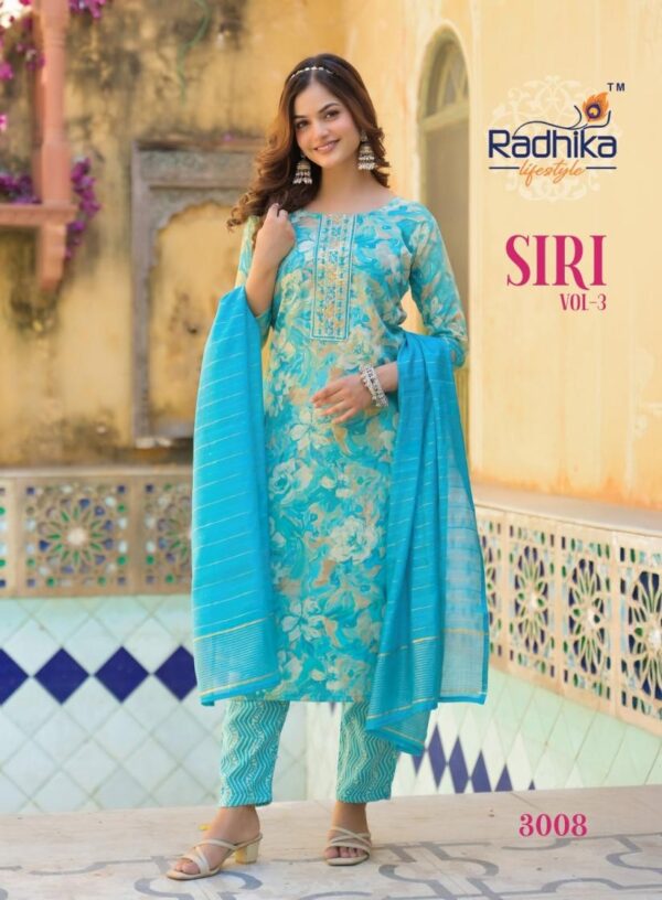 radhika lifestyle siri vol 3 series 3001-3008 rayon capsule wholesale suit  radhika lifestyle siri vol 3 series 3001-3008 rayon capsule wholesale suit , radhika lifestyle siri vol 3 series 3001-3008 rayon capsule wholesale suit  surat, radhika lifestyle siri vol 3 series 3001-3008 rayon capsule wholesale suit  new latest catalog, radhika lifestyle siri vol 3 series 3001-3008 rayon capsule wholesale suit  wholesale surat, radhika lifestyle siri vol 3 series 3001-3008 rayon capsule wholesale suit  single, radhika lifestyle siri vol 3 series 3001-3008 rayon capsule wholesale suit  catalog price, radhika lifestyle siri vol 3 series 3001-3008 rayon capsule wholesale suit  salwar suit, radhika lifestyle siri vol 3 series 3001-3008 rayon capsule wholesale suit  dresses, radhika lifestyle siri vol 3 series 3001-3008 rayon capsule wholesale suit  indian salwar suit, radhika lifestyle siri vol 3 series 3001-3008 rayon capsule wholesale suit  dress material radhika lifestyle siri vol 3 series 3001 3008 rayon capsule wholesale suit 8 2025 05 02 16 40 47 
                     radhika lifestyle siri vol 3 series 3001-3008 rayon capsule wholesale suit 
                     
                     
                     
                     Specification :
                     
                        
                           
						   
								Product Date:
								02-05-2025
							
                             							
								Name:
								Radhika Lifestyle Siri Vol 3 Series 3001-3008 Rayon Capsule Wholesale Suit 
							
																					
								Cname:
								 Siri Vol 3 
							
														
								Brand:
								Radhika Fashion
							
							
														
								Total Design:
								8 Pcs
							
														
														
								Per Piece Rate:
								INR 499
							
														
														
								Full Catalog Rate:
								INR 3992								+ (5 % GST) + Shipping Charge
								
							
														
														
								Weight:
								8 Kg
							
																					
								Moq:
								Minimum 8 Pcs
							
														
														
														
								Type:
								Designer Salwar Kameez, Readymade Suits
							
														
							
							
														
								Fabric:
								
									Fancy Rayon								
							
																																																								
														
														
														
								Other Details:
								
	
		
			
			RADHIKA lifestyle  

			Catloug name : SIRI VOL 3            
			Kurti pant dupptta

			✨Details
			👗Fabrics - REYON CAPSULE FOIL PRINT
			DUPPTTA CHANDERI JACQUARD

			🎗Size -  S(18)M(19) L(20) XL(21) XXL(22) 3xl(23)
			  
			🌈 Length --> 45 to 46📐

			☣Designs- 8

			RATE :- 499➕GST*
			 