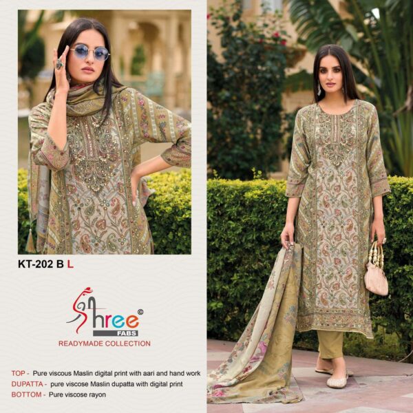 Shree Fab KT - 202 Pure viscous Maslin wholesale suit  Shree Fab KT - 202 Pure viscous Maslin wholesale suit , Shree Fab KT - 202 Pure viscous Maslin wholesale suit  surat, Shree Fab KT - 202 Pure viscous Maslin wholesale suit  new latest catalog, Shree Fab KT - 202 Pure viscous Maslin wholesale suit  wholesale surat, Shree Fab KT - 202 Pure viscous Maslin wholesale suit  single, Shree Fab KT - 202 Pure viscous Maslin wholesale suit  catalog price, Shree Fab KT - 202 Pure viscous Maslin wholesale suit  salwar suit, Shree Fab KT - 202 Pure viscous Maslin wholesale suit  dresses, Shree Fab KT - 202 Pure viscous Maslin wholesale suit  indian salwar suit, Shree Fab KT - 202 Pure viscous Maslin wholesale suit  dress material shree fab kt 202 pure viscous maslin wholesale suit 1 2025 05 12 10 05 35 
                     Shree Fab KT - 202 Pure viscous Maslin wholesale suit 
                     
                     
                     
                     Specification :
                     
                        
                           
						   
								Product Date:
								12-05-2025
							
                             							
								Name:
								Shree Fab Kt - 202 Pure Viscous Maslin Wholesale Suit 
							
																					
								Cname:
								 Kt - 202
							
														
								Brand:
								Shree Fab
							
							
														
								Total Design:
								4 Pcs
							
														
														
								Per Piece Rate:
								INR 1550
							
														
														
								Full Catalog Rate:
								INR 6200								+ (5 % GST) + Shipping Charge
								
							
														
														
								Weight:
								4 Kg
							
																					
								Moq:
								Minimum 1 Pcs
							
														
														
														
								Type:
								Single Suits
							
														
							
							
														
								Fabric:
								
									Pure Viscose								
							
																																																								
														
														
														
								Other Details:
								Shree Fab 

Ready made collection 
Design No :- KT - 202

Top Pure viscous Maslin digital print with aari and hand work

Dupatta pure viscose Maslin digital print

Bottam pure viscose rayon

Rate :- 1550/-      

Size :- XL , XXL

Special pouch packing

Ready To Ship