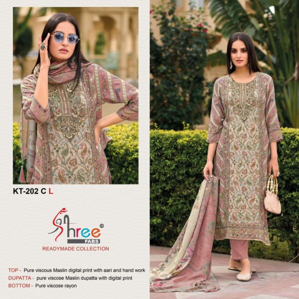 Shree Fab KT - 202 Pure viscous Maslin wholesale suit  Shree Fab KT - 202 Pure viscous Maslin wholesale suit , Shree Fab KT - 202 Pure viscous Maslin wholesale suit  surat, Shree Fab KT - 202 Pure viscous Maslin wholesale suit  new latest catalog, Shree Fab KT - 202 Pure viscous Maslin wholesale suit  wholesale surat, Shree Fab KT - 202 Pure viscous Maslin wholesale suit  single, Shree Fab KT - 202 Pure viscous Maslin wholesale suit  catalog price, Shree Fab KT - 202 Pure viscous Maslin wholesale suit  salwar suit, Shree Fab KT - 202 Pure viscous Maslin wholesale suit  dresses, Shree Fab KT - 202 Pure viscous Maslin wholesale suit  indian salwar suit, Shree Fab KT - 202 Pure viscous Maslin wholesale suit  dress material shree fab kt 202 pure viscous maslin wholesale suit 2 2025 05 12 10 05 35 
                     Shree Fab KT - 202 Pure viscous Maslin wholesale suit 
                     
                     
                     
                     Specification :
                     
                        
                           
						   
								Product Date:
								12-05-2025
							
                             							
								Name:
								Shree Fab Kt - 202 Pure Viscous Maslin Wholesale Suit 
							
																					
								Cname:
								 Kt - 202
							
														
								Brand:
								Shree Fab
							
							
														
								Total Design:
								4 Pcs
							
														
														
								Per Piece Rate:
								INR 1550
							
														
														
								Full Catalog Rate:
								INR 6200								+ (5 % GST) + Shipping Charge
								
							
														
														
								Weight:
								4 Kg
							
																					
								Moq:
								Minimum 1 Pcs
							
														
														
														
								Type:
								Single Suits
							
														
							
							
														
								Fabric:
								
									Pure Viscose								
							
																																																								
														
														
														
								Other Details:
								Shree Fab 

Ready made collection 
Design No :- KT - 202

Top Pure viscous Maslin digital print with aari and hand work

Dupatta pure viscose Maslin digital print

Bottam pure viscose rayon

Rate :- 1550/-      

Size :- XL , XXL

Special pouch packing

Ready To Ship