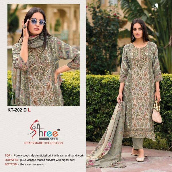 Shree Fab KT - 202 Pure viscous Maslin wholesale suit  Shree Fab KT - 202 Pure viscous Maslin wholesale suit , Shree Fab KT - 202 Pure viscous Maslin wholesale suit  surat, Shree Fab KT - 202 Pure viscous Maslin wholesale suit  new latest catalog, Shree Fab KT - 202 Pure viscous Maslin wholesale suit  wholesale surat, Shree Fab KT - 202 Pure viscous Maslin wholesale suit  single, Shree Fab KT - 202 Pure viscous Maslin wholesale suit  catalog price, Shree Fab KT - 202 Pure viscous Maslin wholesale suit  salwar suit, Shree Fab KT - 202 Pure viscous Maslin wholesale suit  dresses, Shree Fab KT - 202 Pure viscous Maslin wholesale suit  indian salwar suit, Shree Fab KT - 202 Pure viscous Maslin wholesale suit  dress material shree fab kt 202 pure viscous maslin wholesale suit 4 2025 05 12 10 05 35 
                     Shree Fab KT - 202 Pure viscous Maslin wholesale suit 
                     
                     
                     
                     Specification :
                     
                        
                           
						   
								Product Date:
								12-05-2025
							
                             							
								Name:
								Shree Fab Kt - 202 Pure Viscous Maslin Wholesale Suit 
							
																					
								Cname:
								 Kt - 202
							
														
								Brand:
								Shree Fab
							
							
														
								Total Design:
								4 Pcs
							
														
														
								Per Piece Rate:
								INR 1550
							
														
														
								Full Catalog Rate:
								INR 6200								+ (5 % GST) + Shipping Charge
								
							
														
														
								Weight:
								4 Kg
							
																					
								Moq:
								Minimum 1 Pcs
							
														
														
														
								Type:
								Single Suits
							
														
							
							
														
								Fabric:
								
									Pure Viscose								
							
																																																								
														
														
														
								Other Details:
								Shree Fab 

Ready made collection 
Design No :- KT - 202

Top Pure viscous Maslin digital print with aari and hand work

Dupatta pure viscose Maslin digital print

Bottam pure viscose rayon

Rate :- 1550/-      

Size :- XL , XXL

Special pouch packing

Ready To Ship