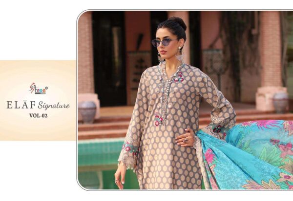 shree fabs - elaf signature vol 2   shree fabs elaf signature vol 2 heavy embroidered designer salwar kameez wholesale surat 3 2025 05 19 11 14 49.jpg shree fabs elaf signature vol 2 heavy embroidered designer salwar kameez wholesale surat Catalogue Name : 19th May 2025 Name of Product : shree fabs - elaf signature vol 2  No of Design : 6 Piece (MOQ : 1 Set) Product Rate Per Piece : ₹ 750 / Per Piece Product Full Catalogue Rate : ₹ 4500 (GST Extra) Full Catalogue Weight : 6 KG Product Type & Size: unstitched Product Details: 
					 *ELAF SIGNATURE VOL-02*

TOP pure lawn cotton print with heavy patch Embrodery 

Bottom semi lawn print / dyed

Duppta siffon 

Designs 6

Rate 750 + gst siffon

        

SHREE FABS SURAT