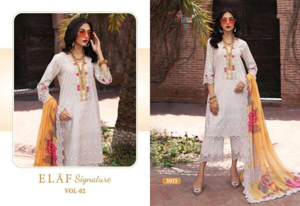 shree fabs - elaf signature vol 2   shree fabs elaf signature vol 2 heavy embroidered designer salwar kameez wholesale surat 5 2025 05 19 11 14 49.jpg shree fabs elaf signature vol 2 heavy embroidered designer salwar kameez wholesale surat Catalogue Name : 19th May 2025 Name of Product : shree fabs - elaf signature vol 2  No of Design : 6 Piece (MOQ : 1 Set) Product Rate Per Piece : ₹ 750 / Per Piece Product Full Catalogue Rate : ₹ 4500 (GST Extra) Full Catalogue Weight : 6 KG Product Type & Size: unstitched Product Details: 
					 *ELAF SIGNATURE VOL-02*

TOP pure lawn cotton print with heavy patch Embrodery 

Bottom semi lawn print / dyed

Duppta siffon 

Designs 6

Rate 750 + gst siffon

        

SHREE FABS SURAT