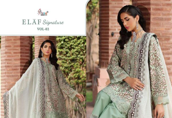 shree fabs - elaf signature vol 2   shree fabs elaf signature vol 2 heavy embroidered designer salwar kameez wholesale surat 9 2025 05 19 11 14 49.jpg shree fabs elaf signature vol 2 heavy embroidered designer salwar kameez wholesale surat Catalogue Name : 19th May 2025 Name of Product : shree fabs - elaf signature vol 2  No of Design : 6 Piece (MOQ : 1 Set) Product Rate Per Piece : ₹ 750 / Per Piece Product Full Catalogue Rate : ₹ 4500 (GST Extra) Full Catalogue Weight : 6 KG Product Type & Size: unstitched Product Details: 
					 *ELAF SIGNATURE VOL-02*

TOP pure lawn cotton print with heavy patch Embrodery 

Bottom semi lawn print / dyed

Duppta siffon 

Designs 6

Rate 750 + gst siffon

        

SHREE FABS SURAT