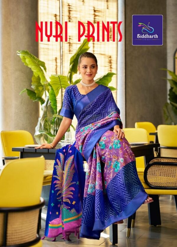 siddharth silk mills nyri prints series 18009-18017 cotton brasso sarees - Image 3