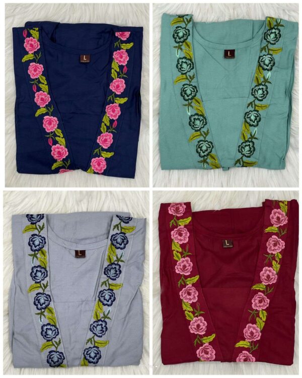 Stylish Heavy Rayon Heavy Embroidery work and fancy sleeves wholesale kurti  Stylish Heavy Rayon Heavy Embroidery work and fancy sleeves wholesale kurti , Stylish Heavy Rayon Heavy Embroidery work and fancy sleeves wholesale kurti  surat, Stylish Heavy Rayon Heavy Embroidery work and fancy sleeves wholesale kurti  new latest catalog, Stylish Heavy Rayon Heavy Embroidery work and fancy sleeves wholesale kurti  wholesale surat, Stylish Heavy Rayon Heavy Embroidery work and fancy sleeves wholesale kurti  single, Stylish Heavy Rayon Heavy Embroidery work and fancy sleeves wholesale kurti  catalog price, Stylish Heavy Rayon Heavy Embroidery work and fancy sleeves wholesale kurti  salwar suit, Stylish Heavy Rayon Heavy Embroidery work and fancy sleeves wholesale kurti  dresses, Stylish Heavy Rayon Heavy Embroidery work and fancy sleeves wholesale kurti  indian salwar suit, Stylish Heavy Rayon Heavy Embroidery work and fancy sleeves wholesale kurti  dress material stylish heavy rayon heavy embroidery work and fancy sleeves wholesale kurti 7 2025 05 04 19 07 37 
                     Stylish Heavy Rayon Heavy Embroidery work and fancy sleeves wholesale kurti 
                     
                     
                     
                     Specification :
                     
                        
                           
						   
								Product Date:
								04-05-2025
							
                             							
								Name:
								Stylish Heavy Rayon Heavy Embroidery Work And Fancy Sleeves Wholesale Kurti 
							
																					
								Cname:
								Stylish 
							
														
								Brand:
								
							
							
														
								Total Design:
								4 Pcs
							
														
														
								Per Piece Rate:
								INR 500
							
														
														
								Full Catalog Rate:
								INR 2000								+ (5 % GST) + Shipping Charge
								
							
														
														
								Weight:
								4 Kg
							
																					
								Moq:
								Minimum 1 Pcs
							
														
														
														
								Type:
								Single Kurtis
							
														
							
							
														
								Fabric:
								
									Fancy								
							
																																																								
														
														
														
								Other Details:
								Stylish 👗

Best new pattern top in 4 Color’s
 
Fabric: Heavy Rayon 

Heavy Embroidery work and fancy sleeves

Size :
M:38”
L:40”
XL:42”
XXL:44”

Length : 34”

Price: 500