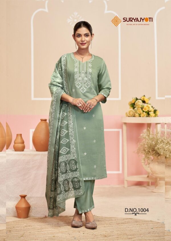 suryajyoti parineeti vol 1 series 1001-1006 roman modal silk wholesale suit  suryajyoti parineeti vol 1 series 1001-1006 roman modal silk wholesale suit , suryajyoti parineeti vol 1 series 1001-1006 roman modal silk wholesale suit  surat, suryajyoti parineeti vol 1 series 1001-1006 roman modal silk wholesale suit  new latest catalog, suryajyoti parineeti vol 1 series 1001-1006 roman modal silk wholesale suit  wholesale surat, suryajyoti parineeti vol 1 series 1001-1006 roman modal silk wholesale suit  single, suryajyoti parineeti vol 1 series 1001-1006 roman modal silk wholesale suit  catalog price, suryajyoti parineeti vol 1 series 1001-1006 roman modal silk wholesale suit  salwar suit, suryajyoti parineeti vol 1 series 1001-1006 roman modal silk wholesale suit  dresses, suryajyoti parineeti vol 1 series 1001-1006 roman modal silk wholesale suit  indian salwar suit, suryajyoti parineeti vol 1 series 1001-1006 roman modal silk wholesale suit  dress material suryajyoti parineeti vol 1 series 1001 1006 roman modal silk wholesale suit 4 2025 05 02 16 30 18 
                     suryajyoti parineeti vol 1 series 1001-1006 roman modal silk wholesale suit 
                     
                     
                     
                     Specification :
                     
                        
                           
						   
								Product Date:
								02-05-2025
							
                             							
								Name:
								Suryajyoti Parineeti Vol 1 Series 1001-1006 Roman Modal Silk Wholesale Suit 
							
																					
								Cname:
								Parineeti Vol 1
							
														
								Brand:
								Suryajyoti
							
							
														
								Total Design:
								6 Pcs
							
														
														
								Per Piece Rate:
								INR 715
							
														
														
								Full Catalog Rate:
								INR 4290								+ (5 % GST) + Shipping Charge
								
							
														
														
								Weight:
								6 Kg
							
																					
								Moq:
								Minimum 6 Pcs
							
														
														
														
								Type:
								Cotton Ladies Suits, Printed Salwar Kameez, Readymade Suits
							
														
							
							
														
								Fabric:
								
									Modal Silk								
							
																																																								
														
														
														
								Other Details:
								👫DEAR CUSTOMER👫

🙏WELCOME TO SURYAJYOTI

😍LAUNCHING OF SURYAJYOTI’S READYMADE NEW CATALOG

📕CATALOGUE:- PARINEETI VOL-1

👗TOP:- ROMAN MODAL SILK WITH NECK N FULL TOP EMBROIDERY WORK

🧣DUPATTA:- CHANDERI DIGITAL PRINT

👖BOTTOM:- ROMAN MODAL SILK WITH WORK

👚👖TOP BOTTOM BOTH STITCH
FULLY STITCHED👖👚

SIZE:- M L XL XXL 3XL
             WITH INNER

💸RATE:- 715/-

🧳PACKING:- EXCLUSIVE POUCH WITH BAG PACK

Always with you...👍
Team SURYAJYOTI
THANKS SIR/MADAM..🤝